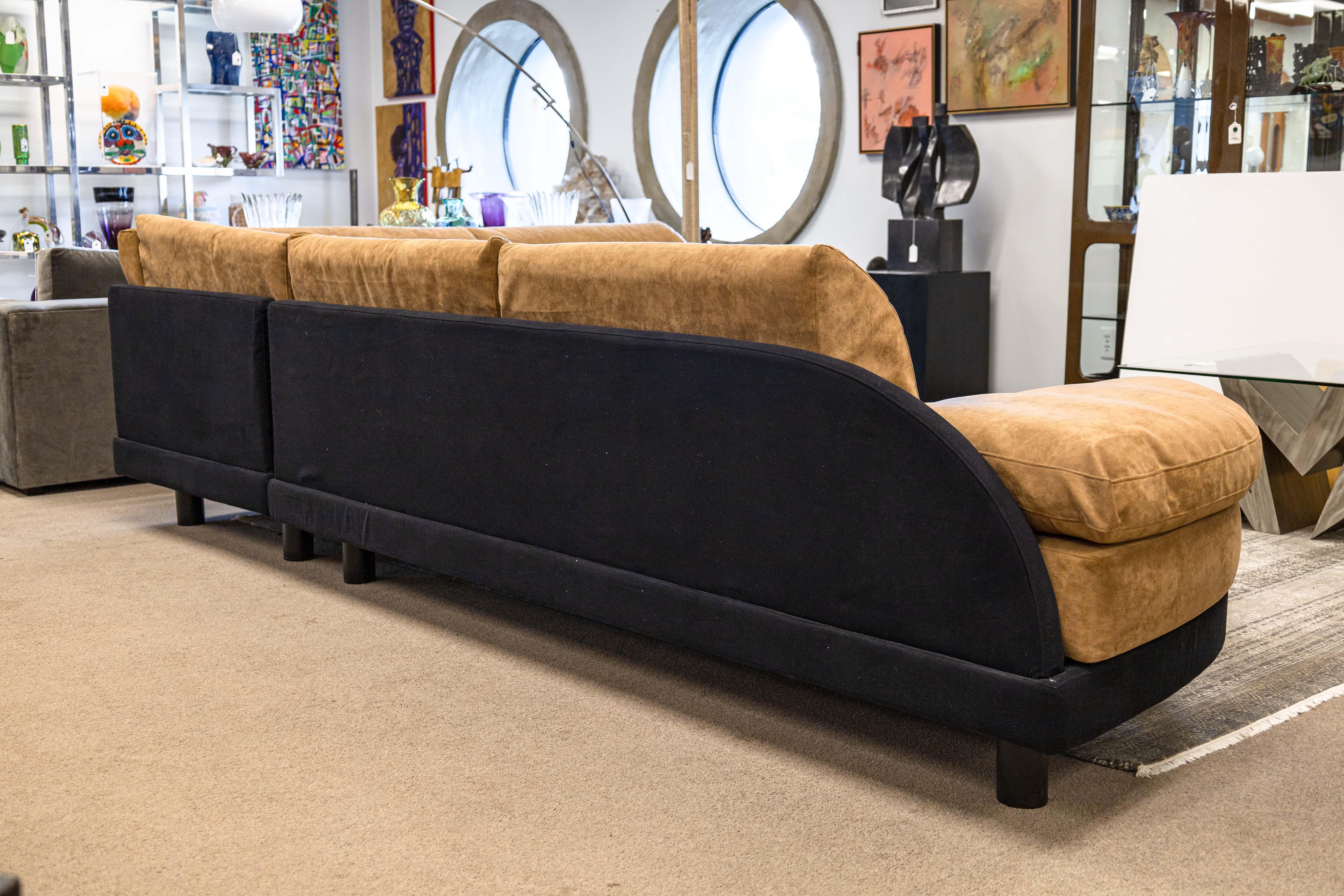 Mariani for Pace 1990s Brown and Black Alcantara 2 Piece Sectional Sofa Couch 2