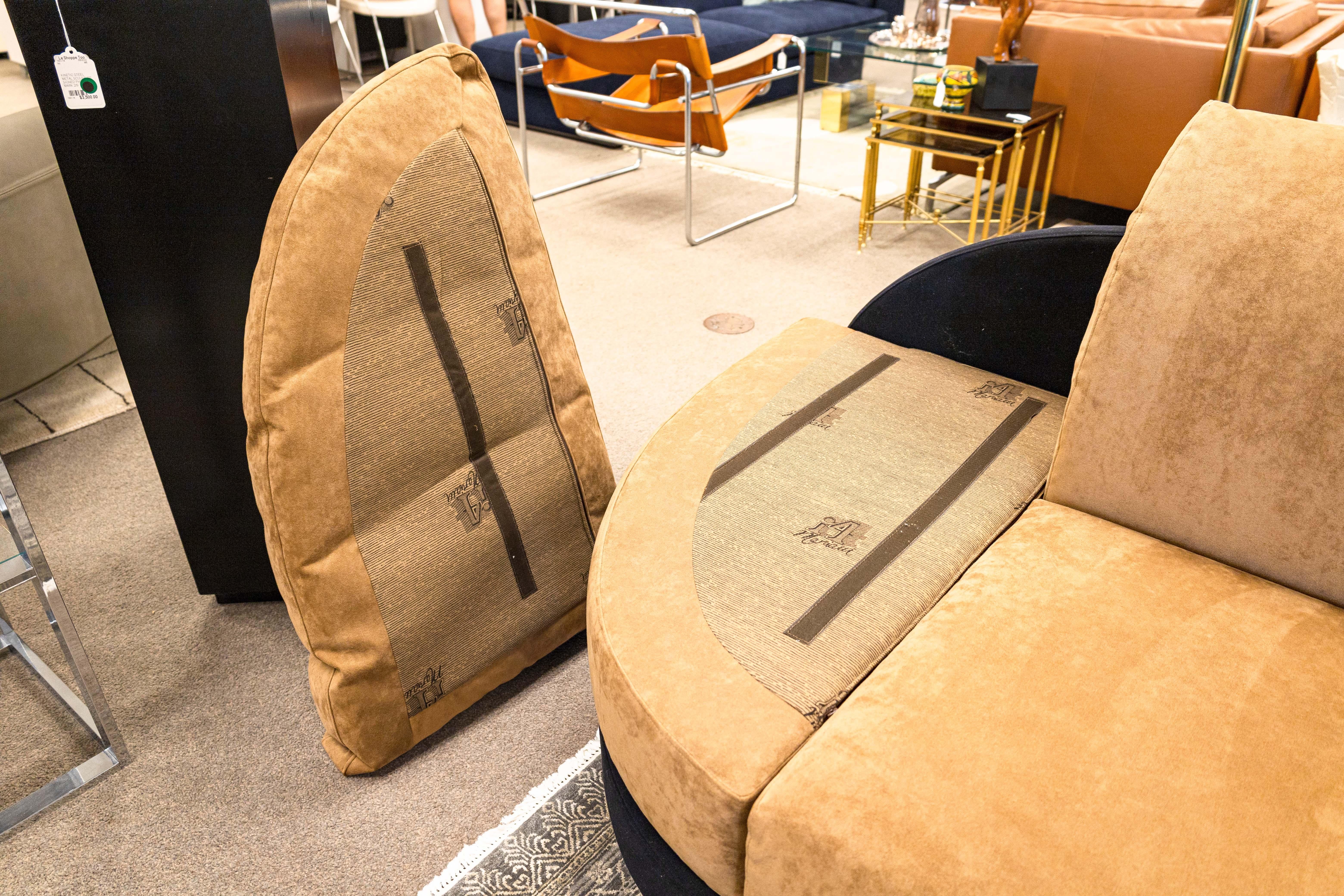 Mariani for Pace 1990s Brown and Black Alcantara 2 Piece Sectional Sofa Couch 3