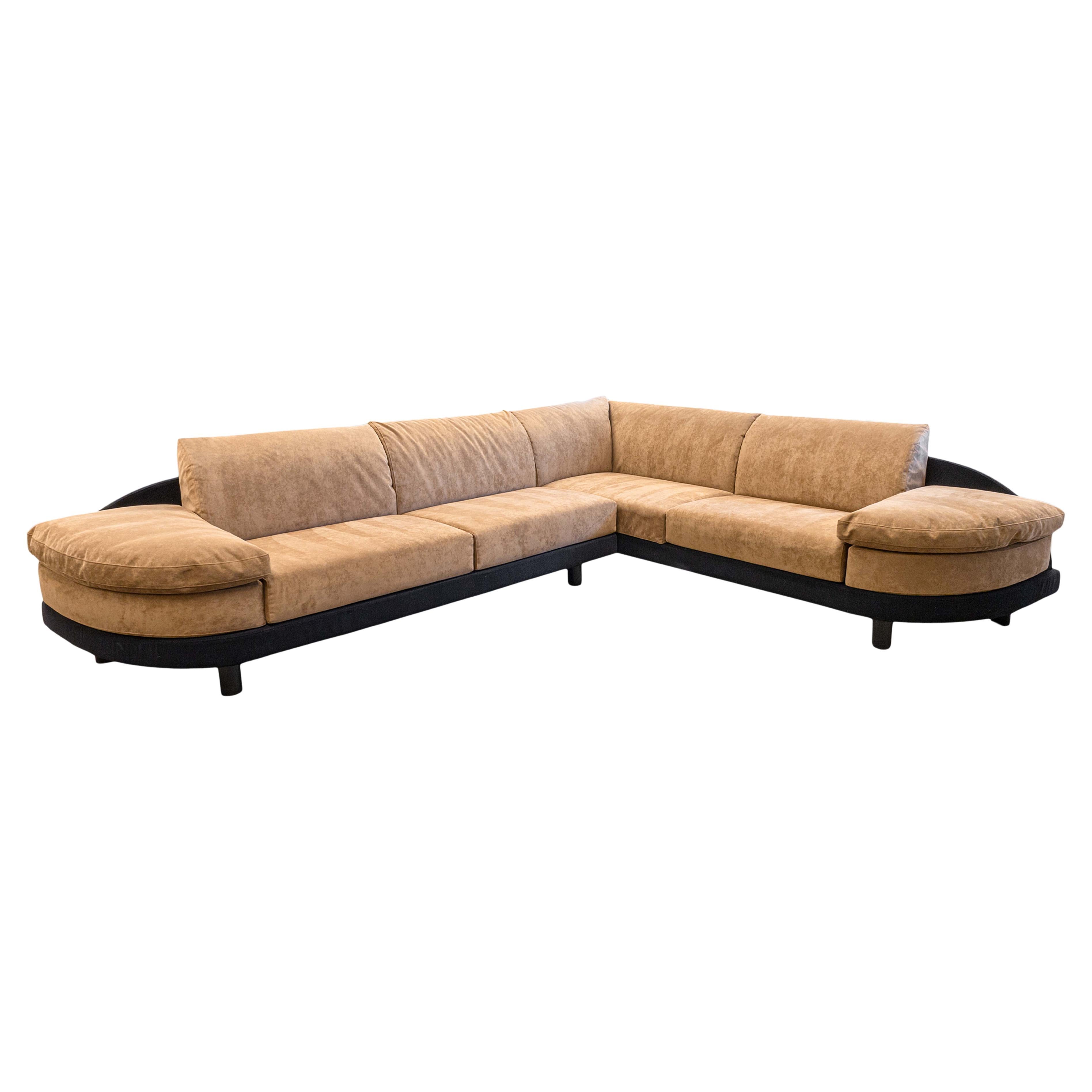 Mariani for Pace 1990s Brown and Black Alcantara 2 Piece Sectional Sofa Couch