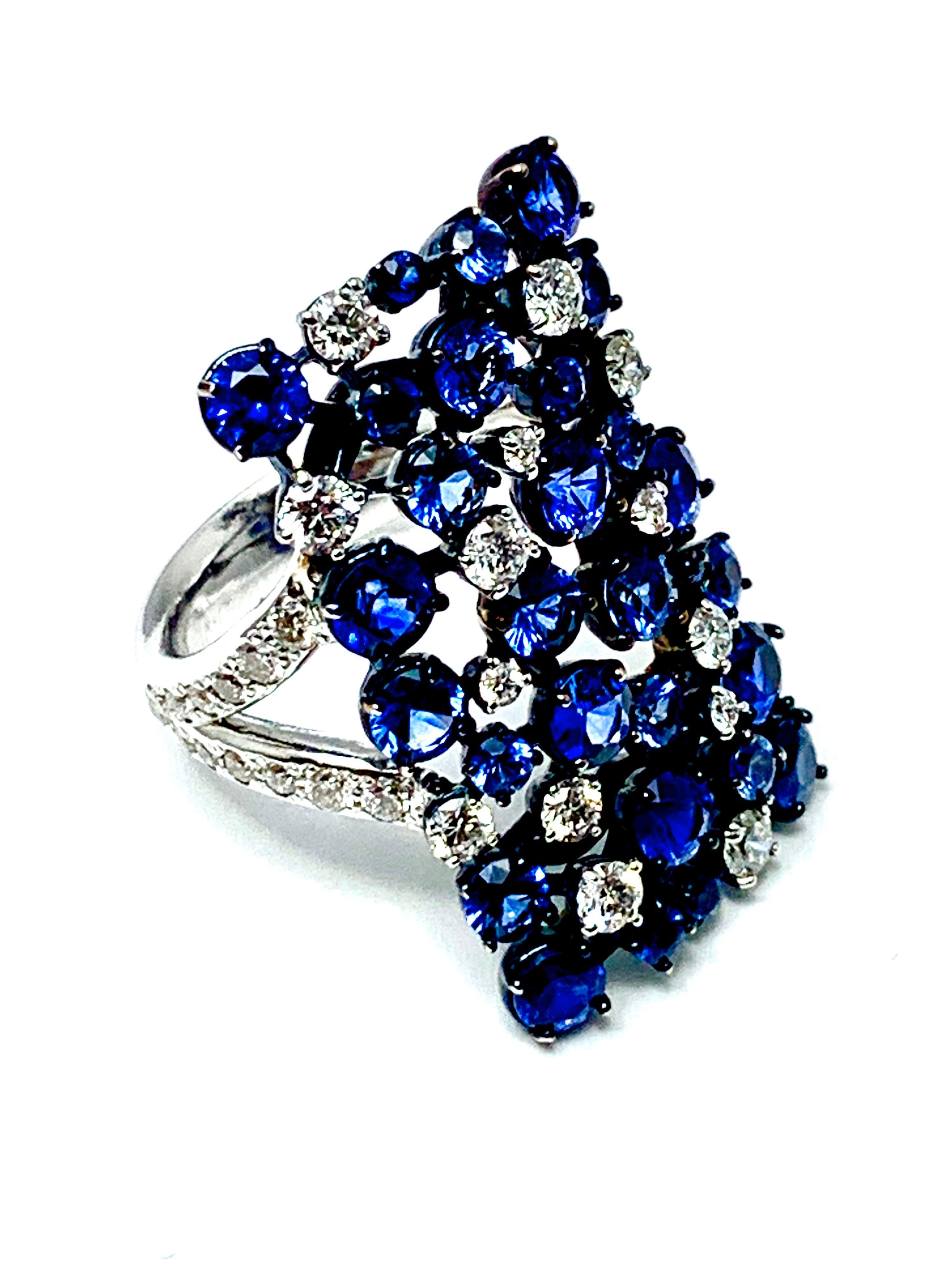 Round Cut Mariani Manhattan Sapphire and Diamond Ring in 18 Karat Blue and White Gold