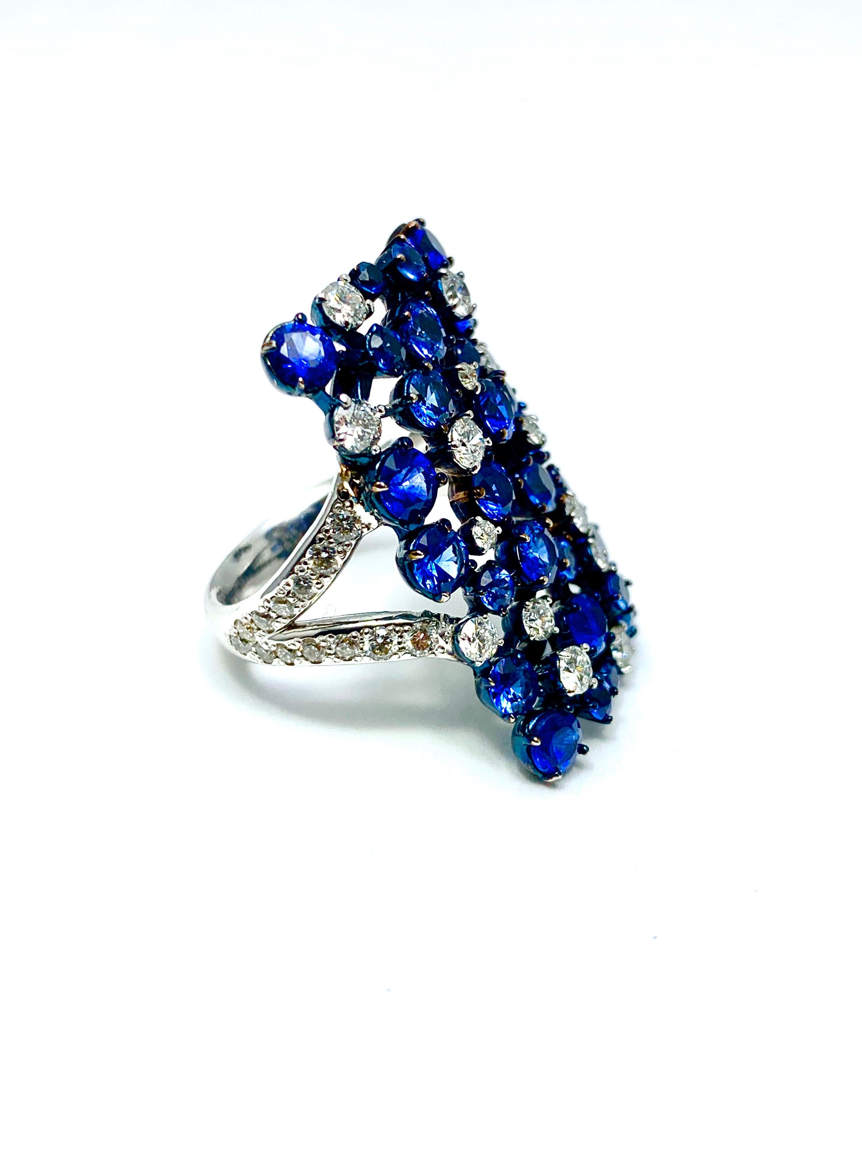 Women's or Men's Mariani Manhattan Sapphire and Diamond Ring in 18 Karat Blue and White Gold
