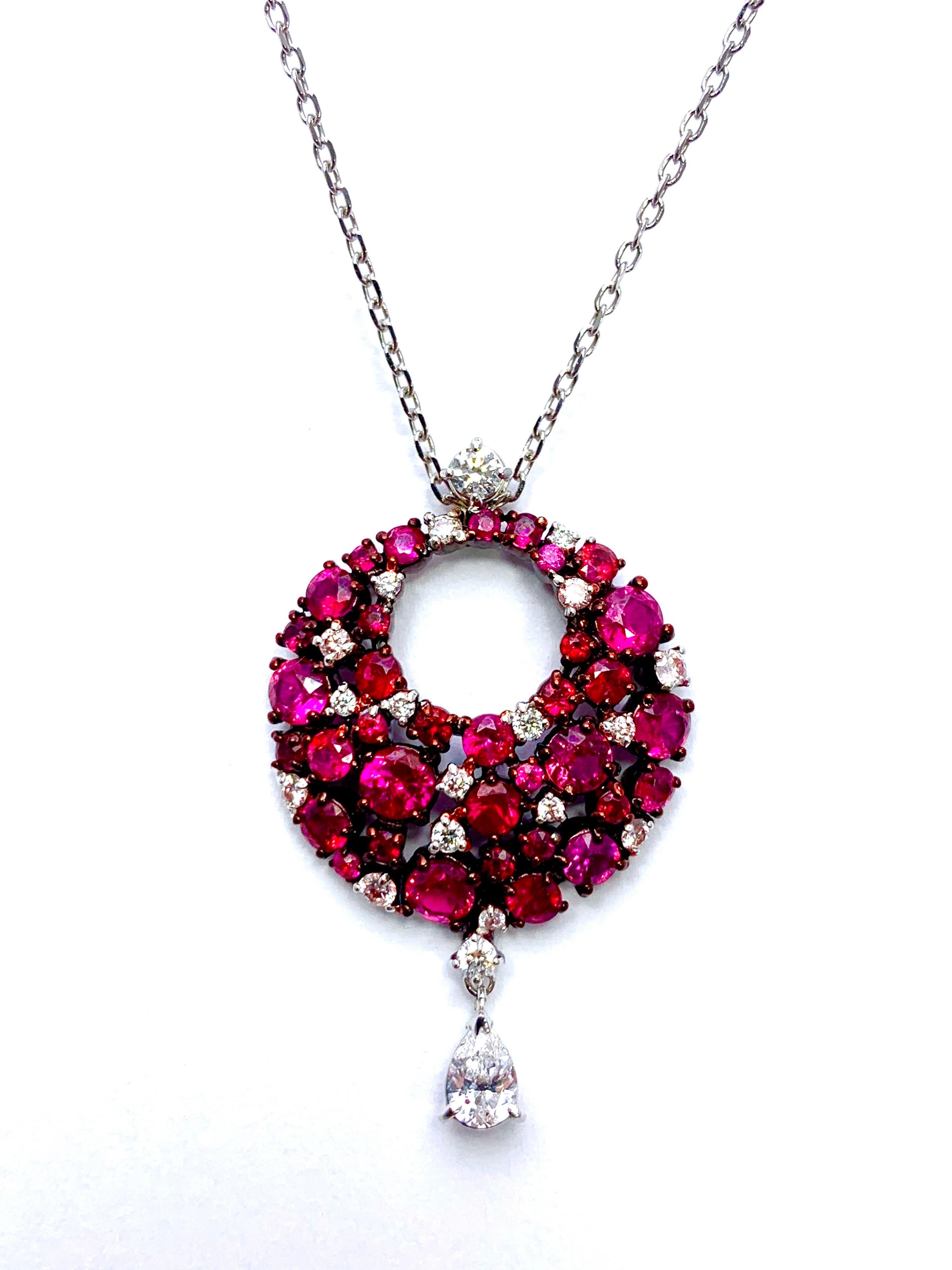 Modern Mariani Ruby and Diamond White and Red Gold Eclipse Pendant