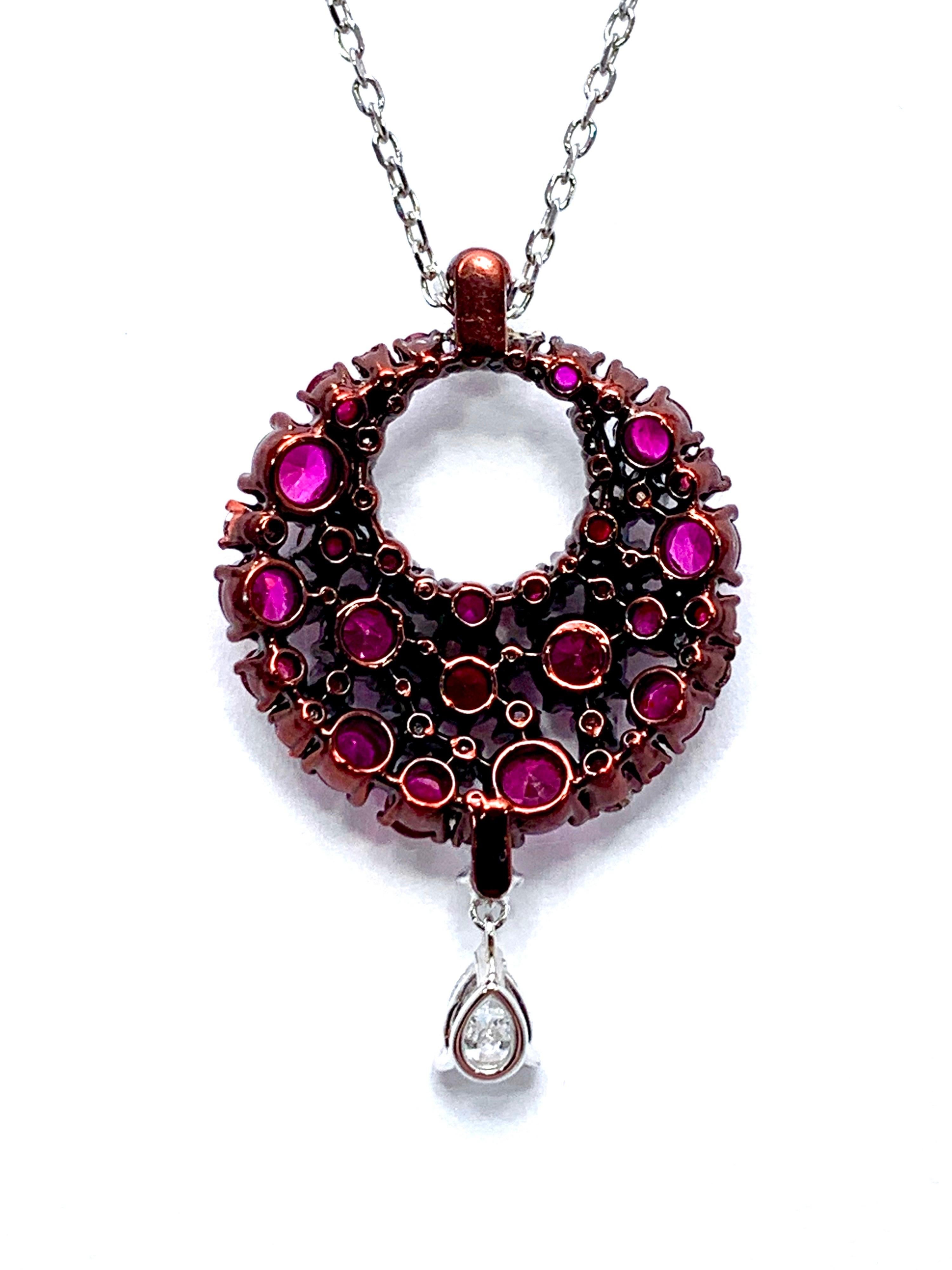 Mariani Ruby and Diamond White and Red Gold Eclipse Pendant In Excellent Condition In Chevy Chase, MD