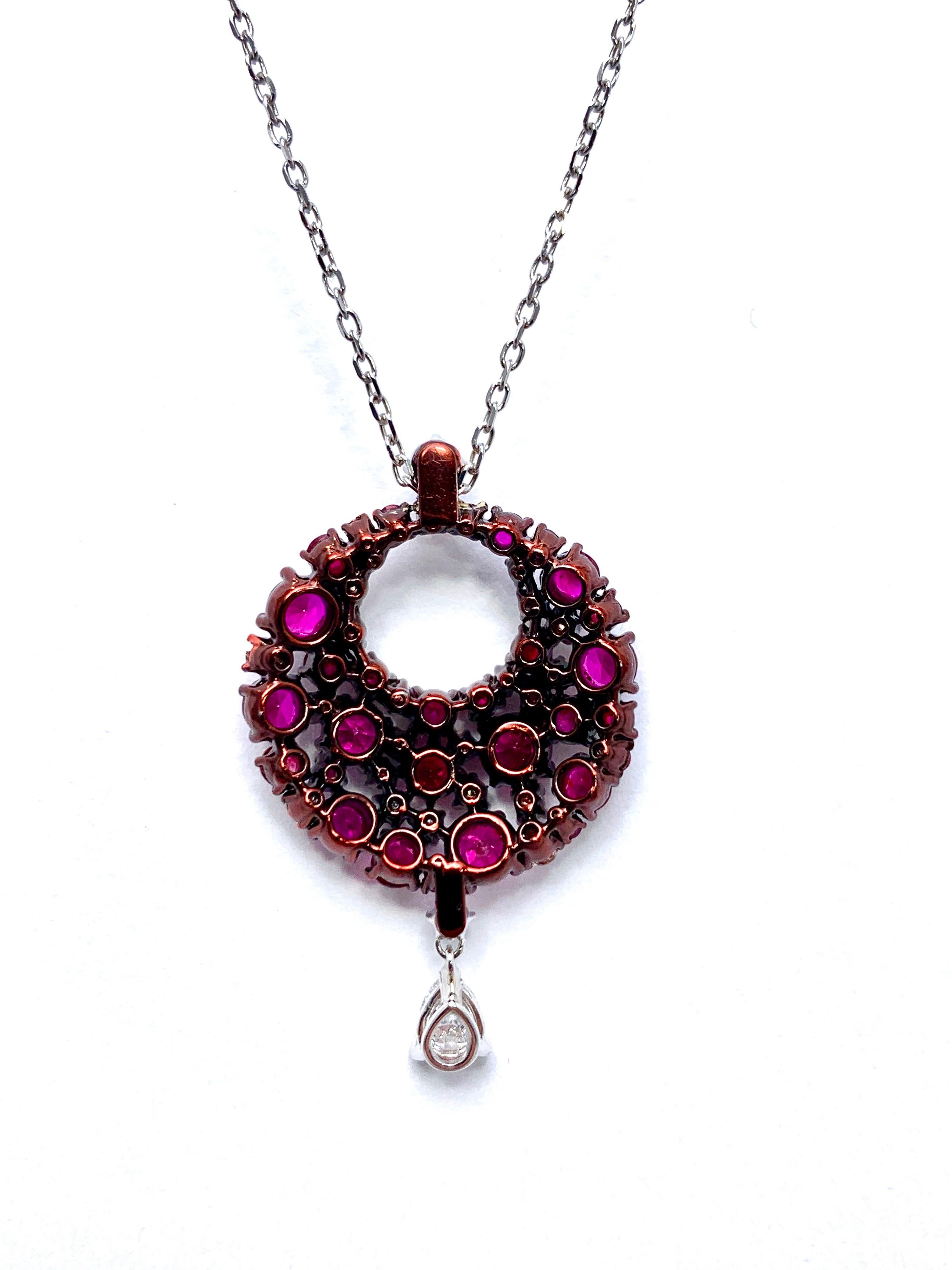 Women's or Men's Mariani Ruby and Diamond White and Red Gold Eclipse Pendant