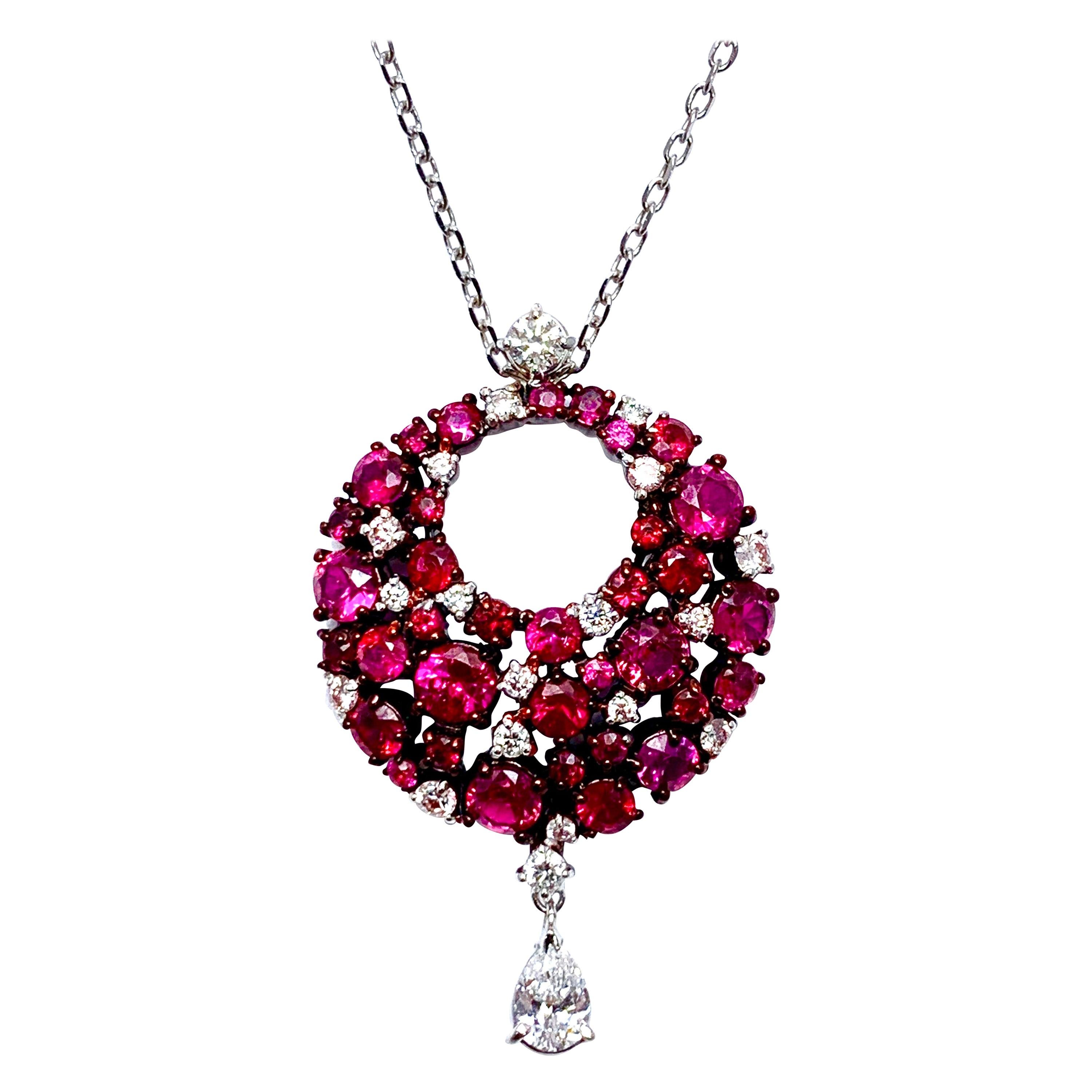 Mariani Ruby and Diamond White and Red Gold Eclipse Pendant