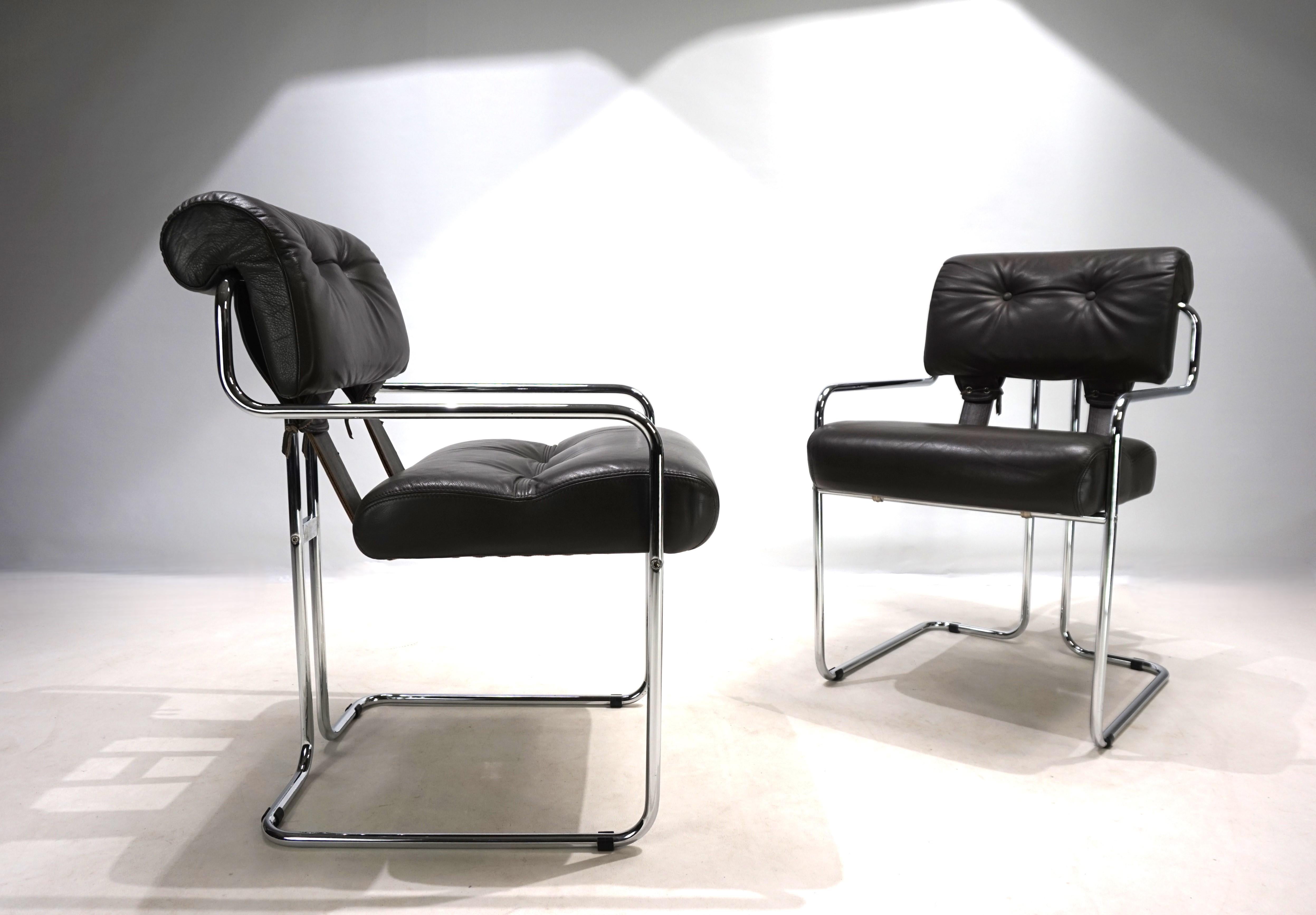 Ensemble de deux chaises de salle à manger Mariani Tucroma en cuir de Guido Faleschini, 1970 en vente 5