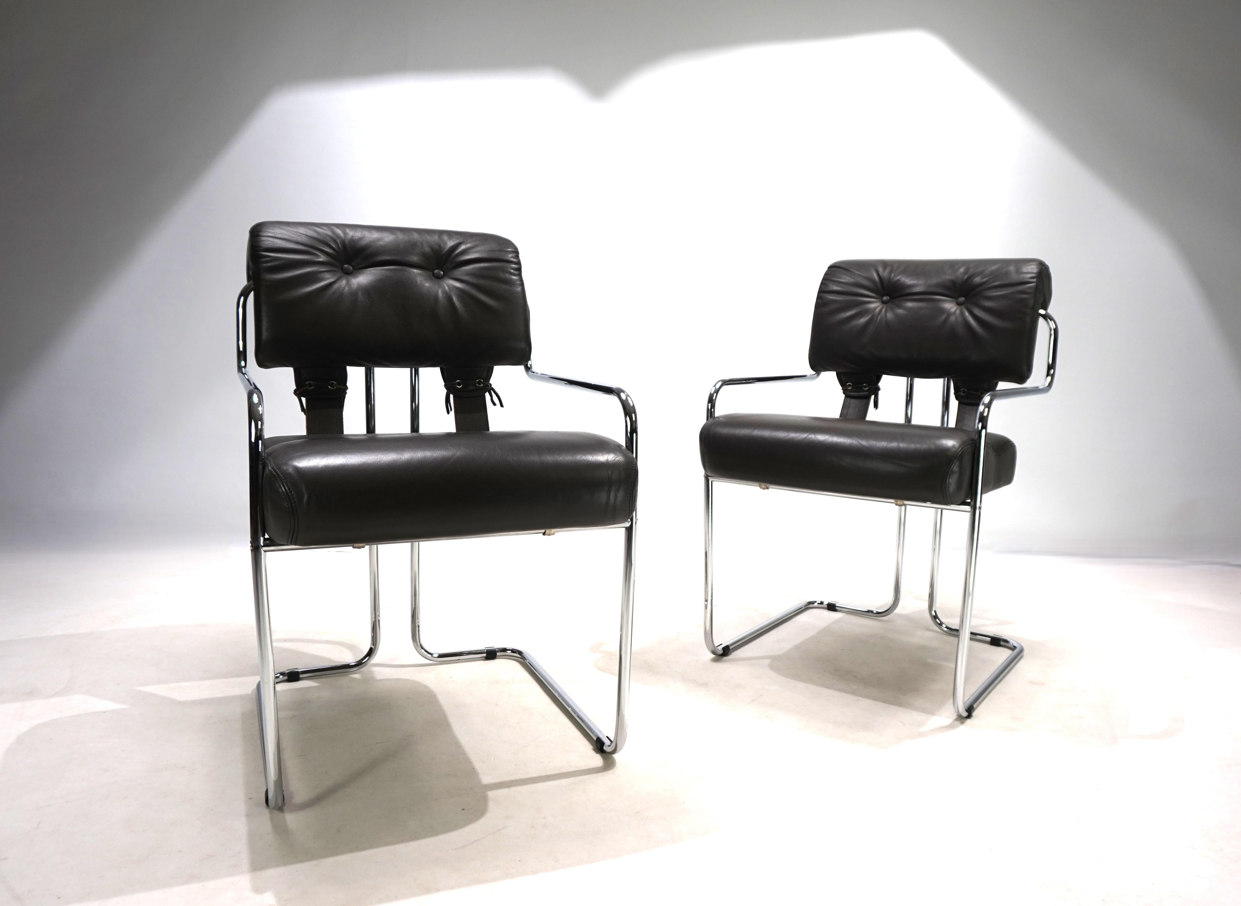 Ensemble de deux chaises de salle à manger Mariani Tucroma en cuir de Guido Faleschini, 1970 en vente 6
