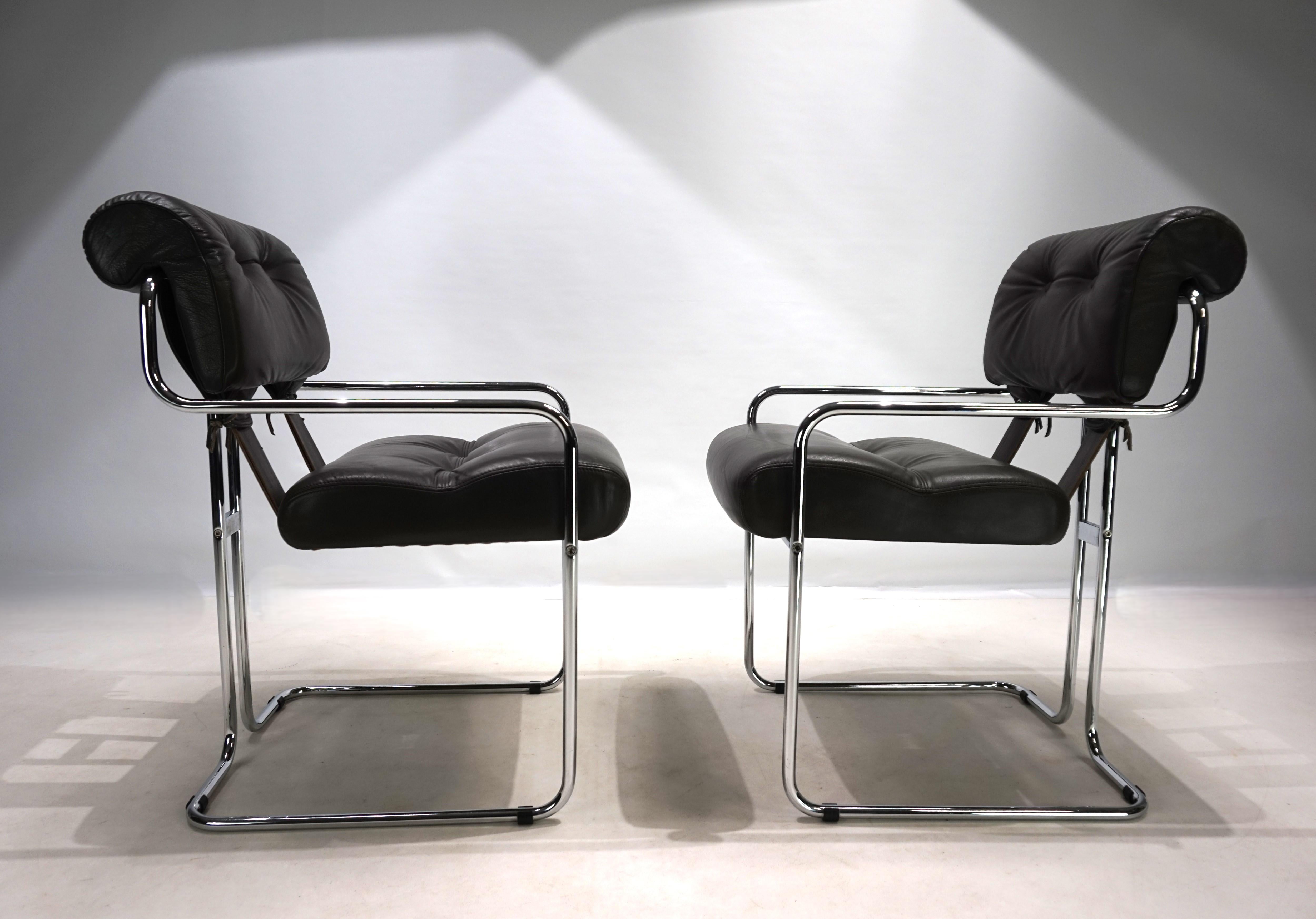 Ensemble de deux chaises de salle à manger Mariani Tucroma en cuir de Guido Faleschini, 1970 en vente 8