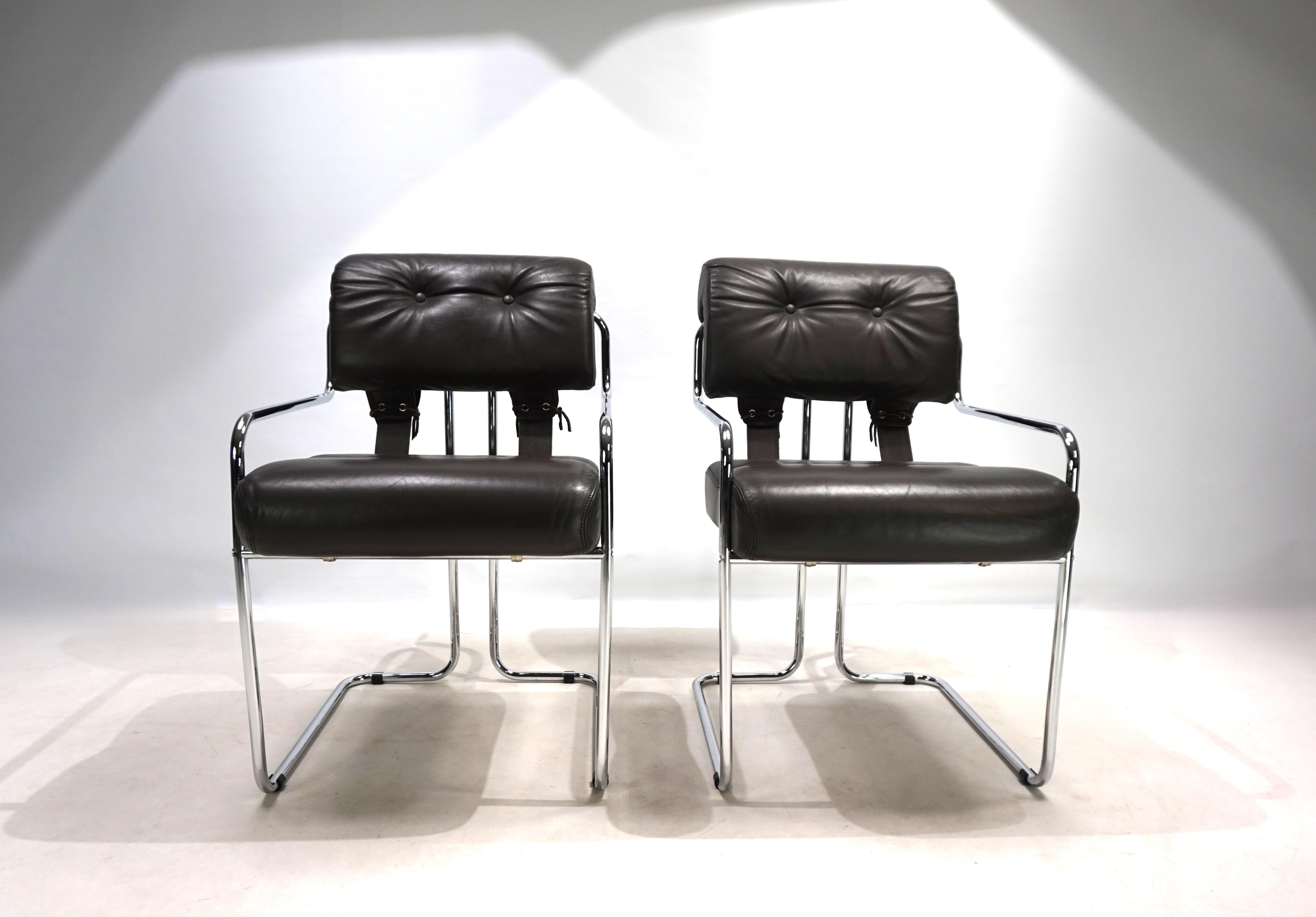 Ensemble de deux chaises de salle à manger Mariani Tucroma en cuir de Guido Faleschini, 1970 en vente 9