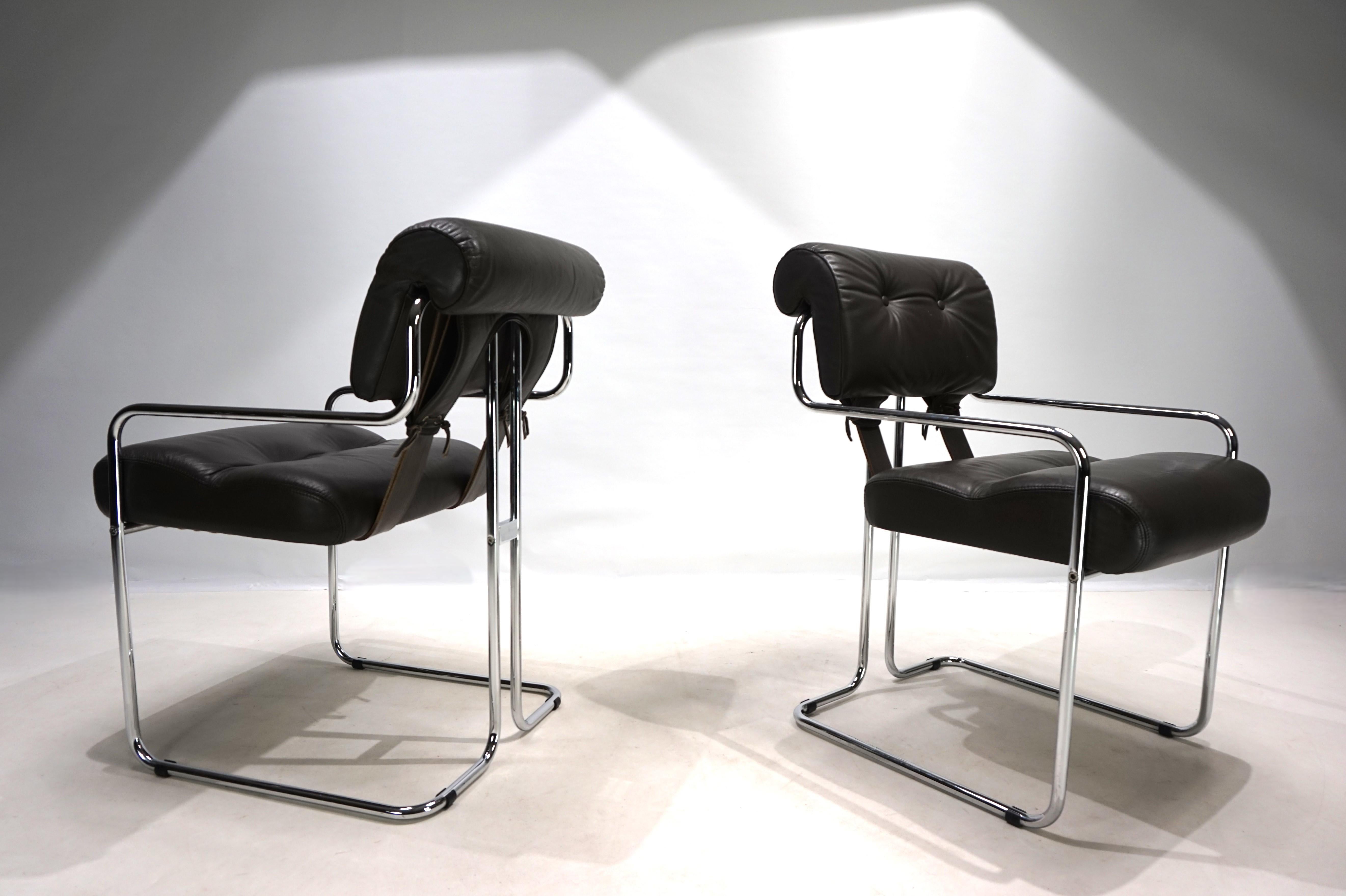 Ensemble de deux chaises de salle à manger Mariani Tucroma en cuir de Guido Faleschini, 1970 en vente 11