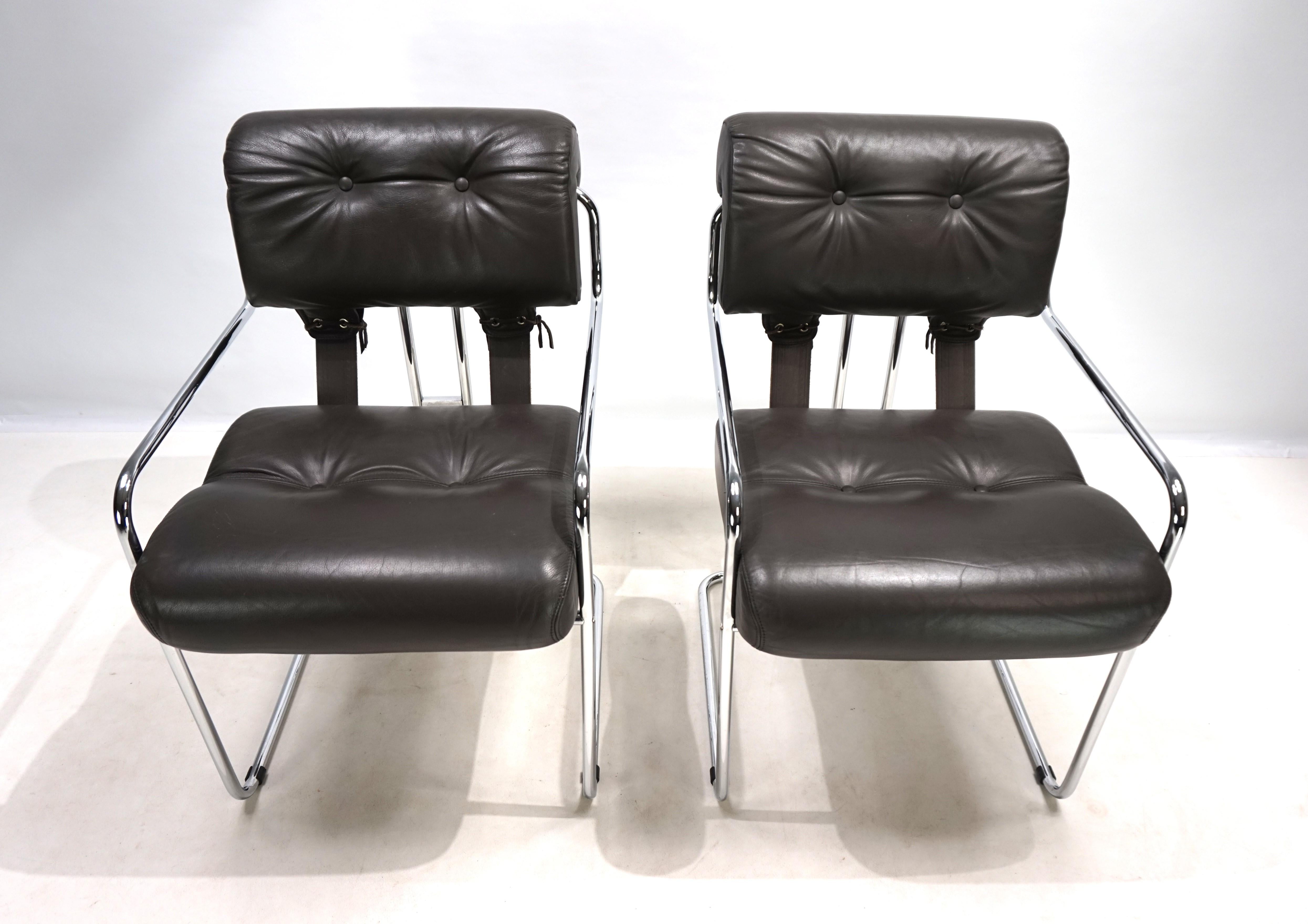 Ensemble de deux chaises de salle à manger Mariani Tucroma en cuir de Guido Faleschini, 1970 Bon état - En vente à Ludwigslust, DE