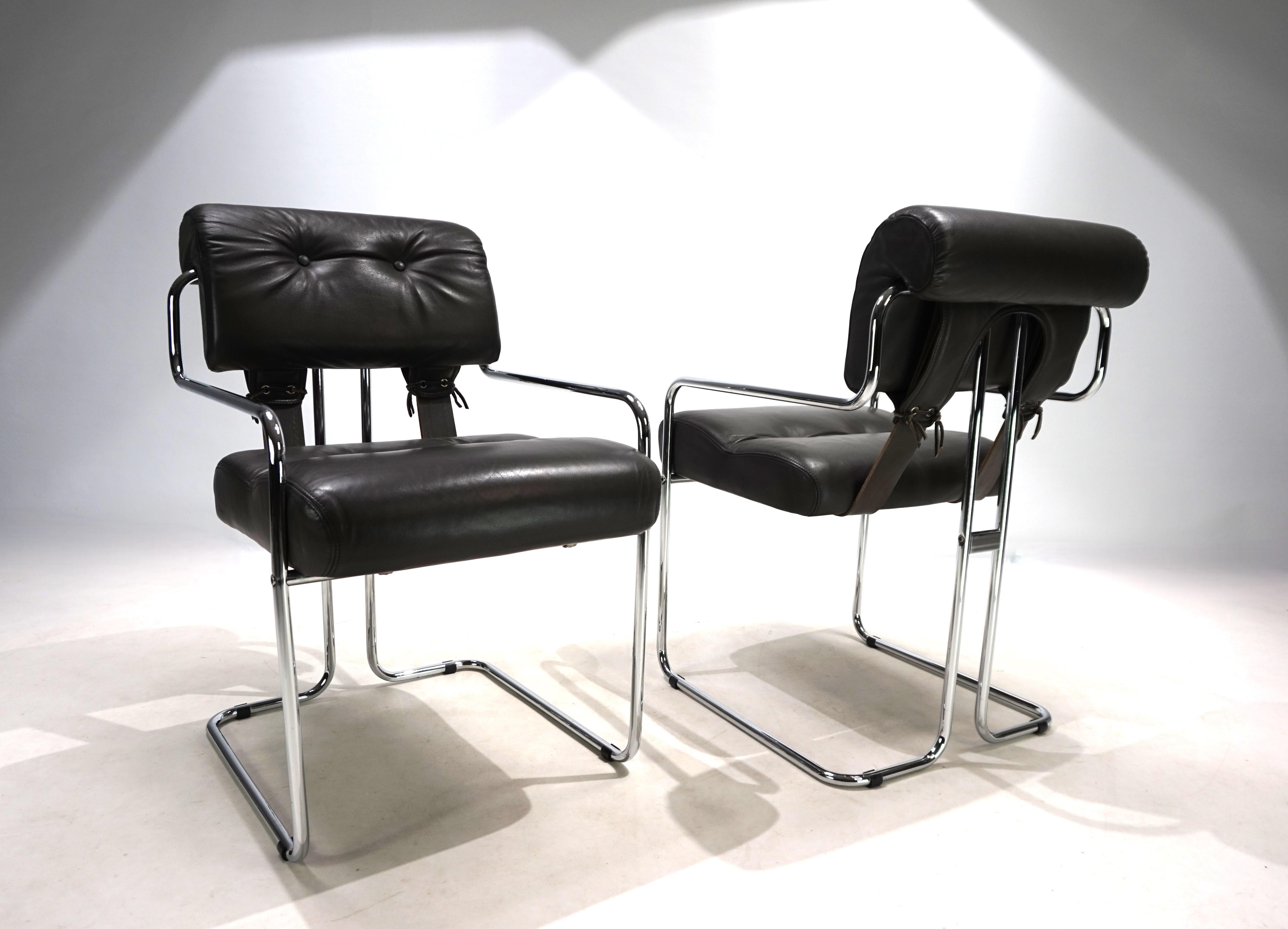 Fin du 20e siècle Ensemble de deux chaises de salle à manger Mariani Tucroma en cuir de Guido Faleschini, 1970 en vente