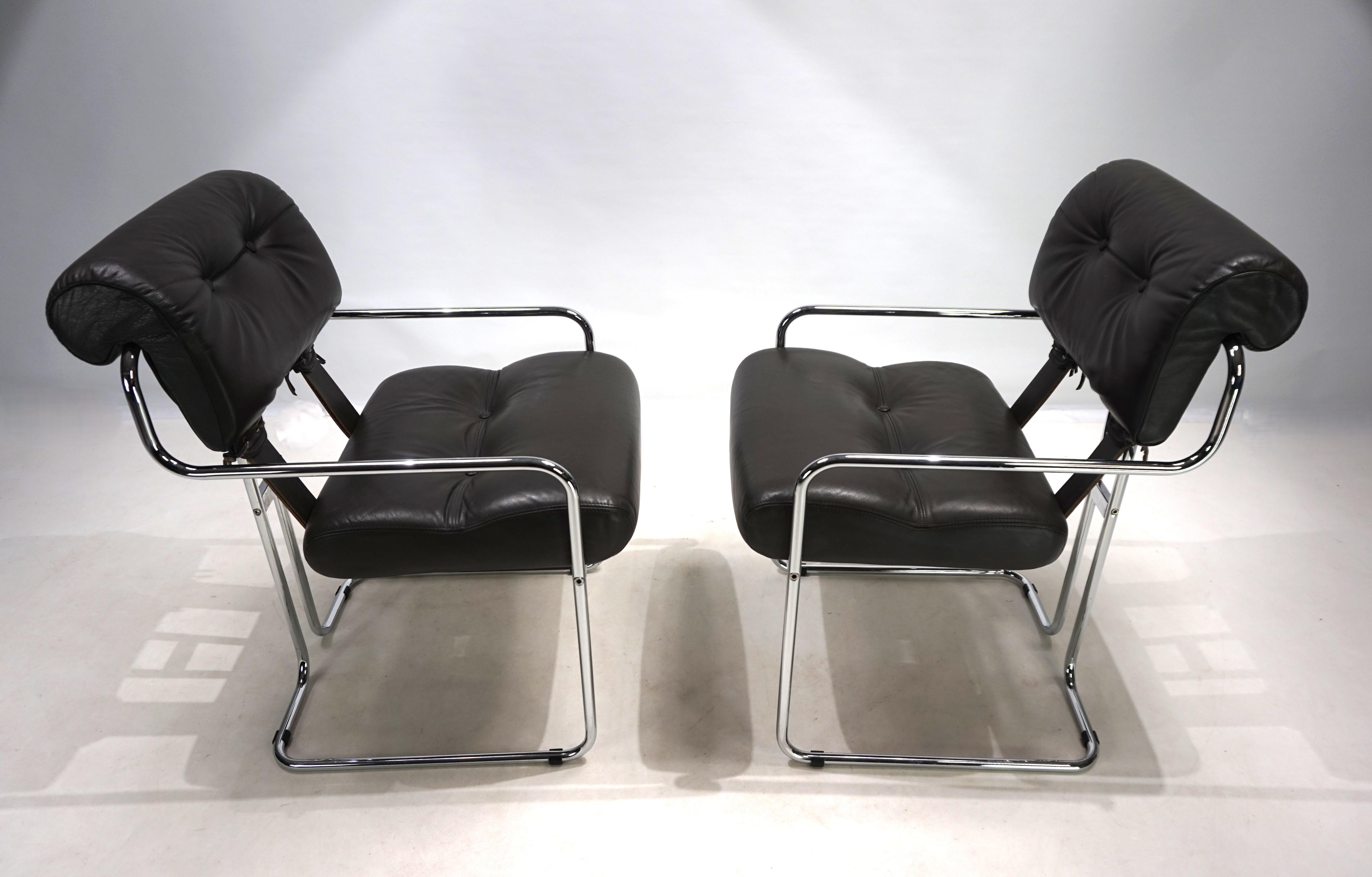 Ensemble de deux chaises de salle à manger Mariani Tucroma en cuir de Guido Faleschini, 1970 en vente 2