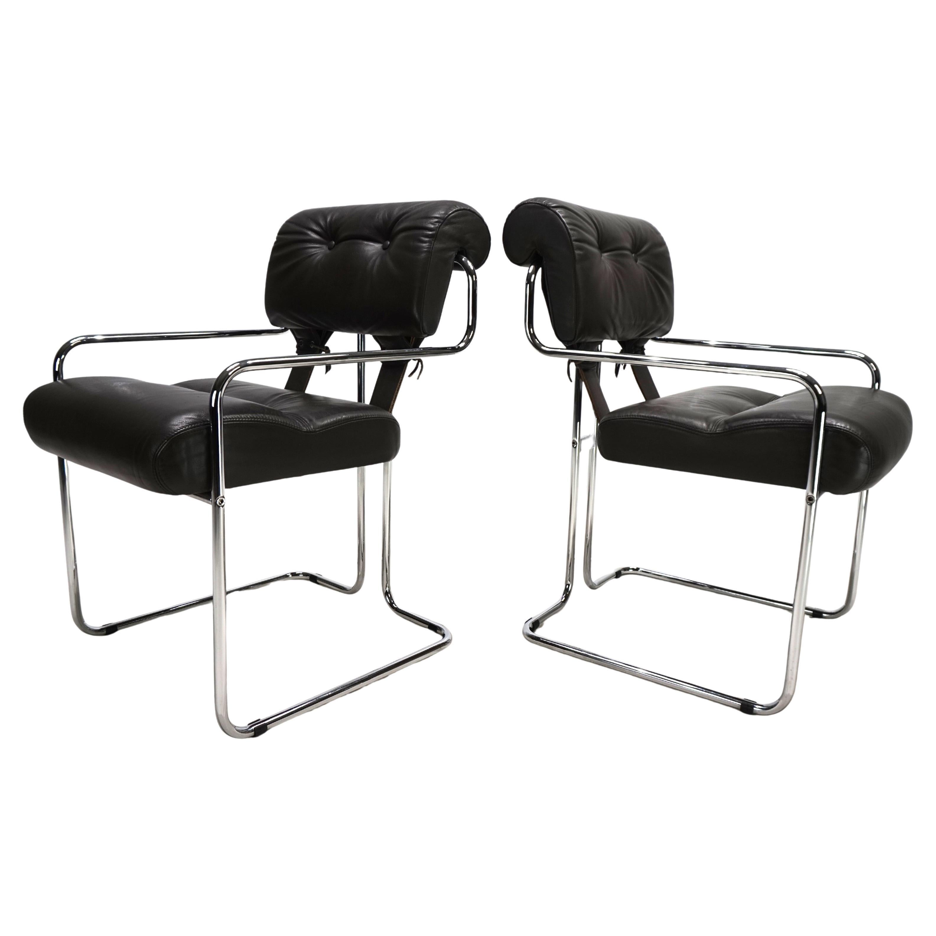 Mariani Tucroma set of two leather dining chairs by Guido Faleschini, 1970