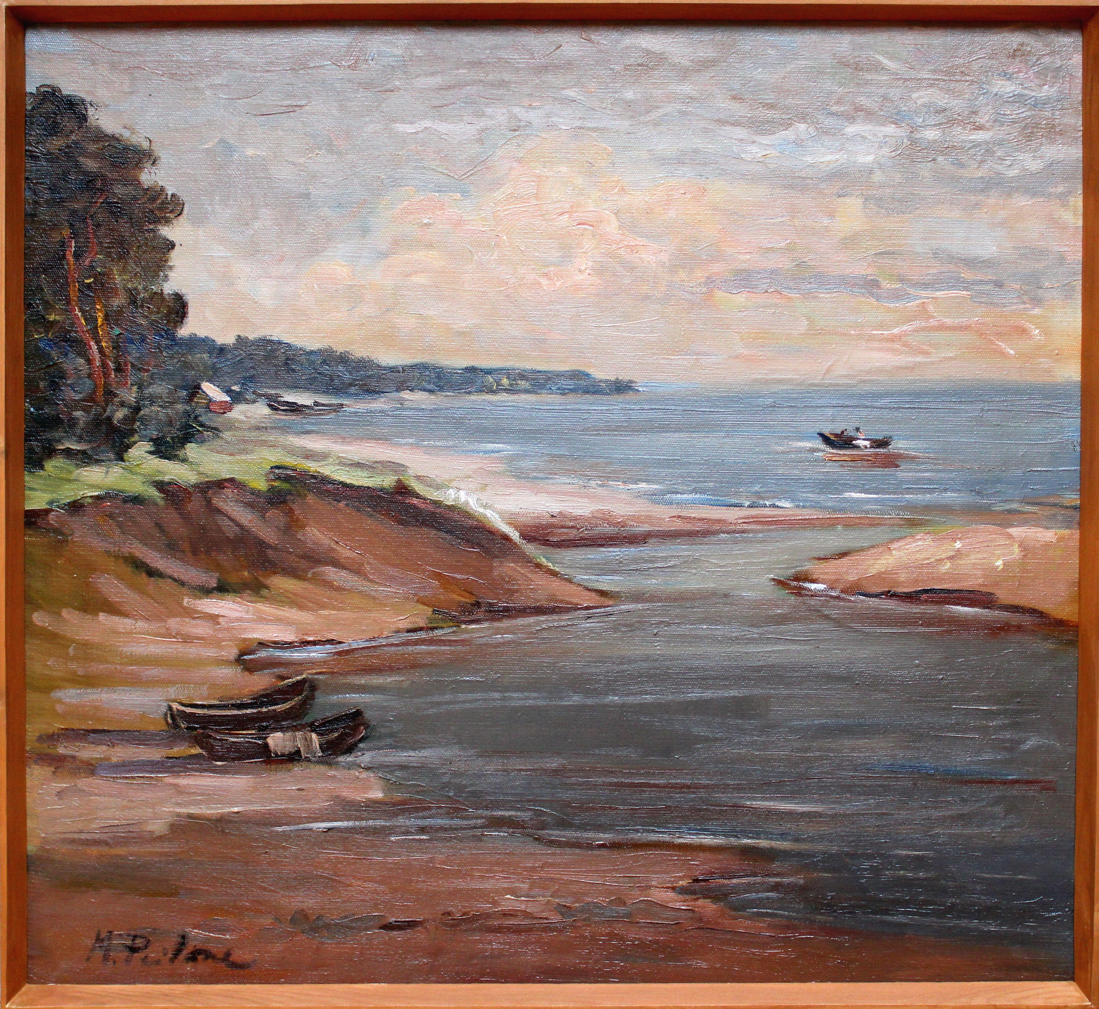 Meer. Ölgemälde auf Leinwand und Karton, 60x65 cm – Painting von Marianna Peilane