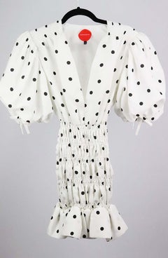 Marianna Senchina Smocked Polka Dot Cotton Blend Mini Dress Medium