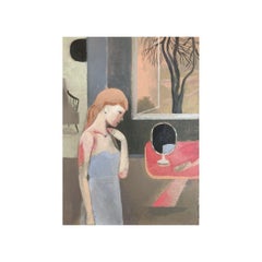 Miniatura con un árbol -Pintura acrílica contemporánea original del artista polaco