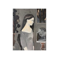 Retrato de una chica tímida -Pintura acrílica contemporánea original del artista polaco