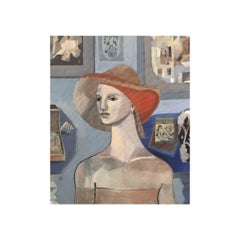 Woman in a Red Hat - Original Contemporary Acrylics Painting by Polish Artist