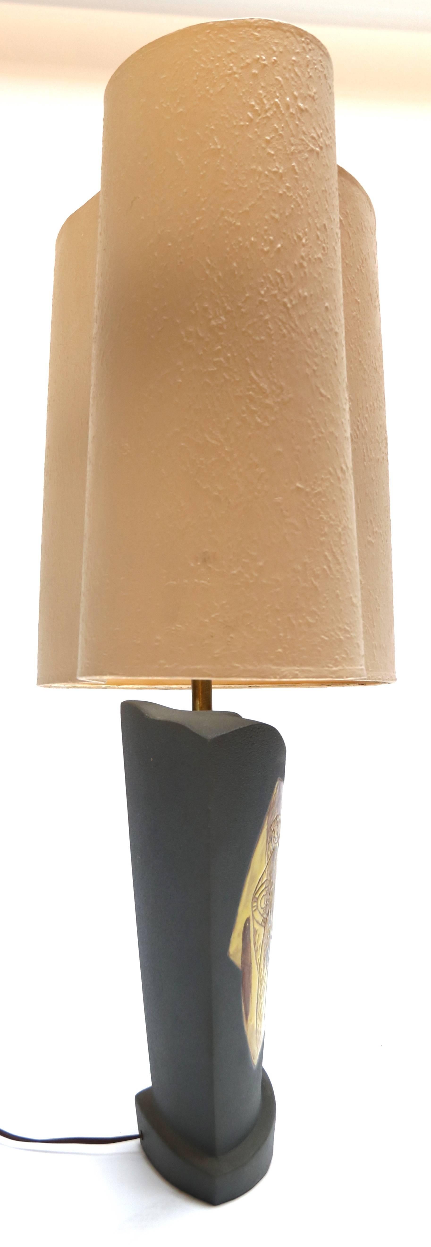 Marianna von Allesch 1950s Grey Ceramic Table Lamp with Sculptural Shade In Good Condition In Los Angeles, CA