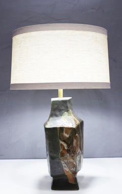 Marianna von Allesch Ceramic Table Lamp with Etching on Two Corners, Signed