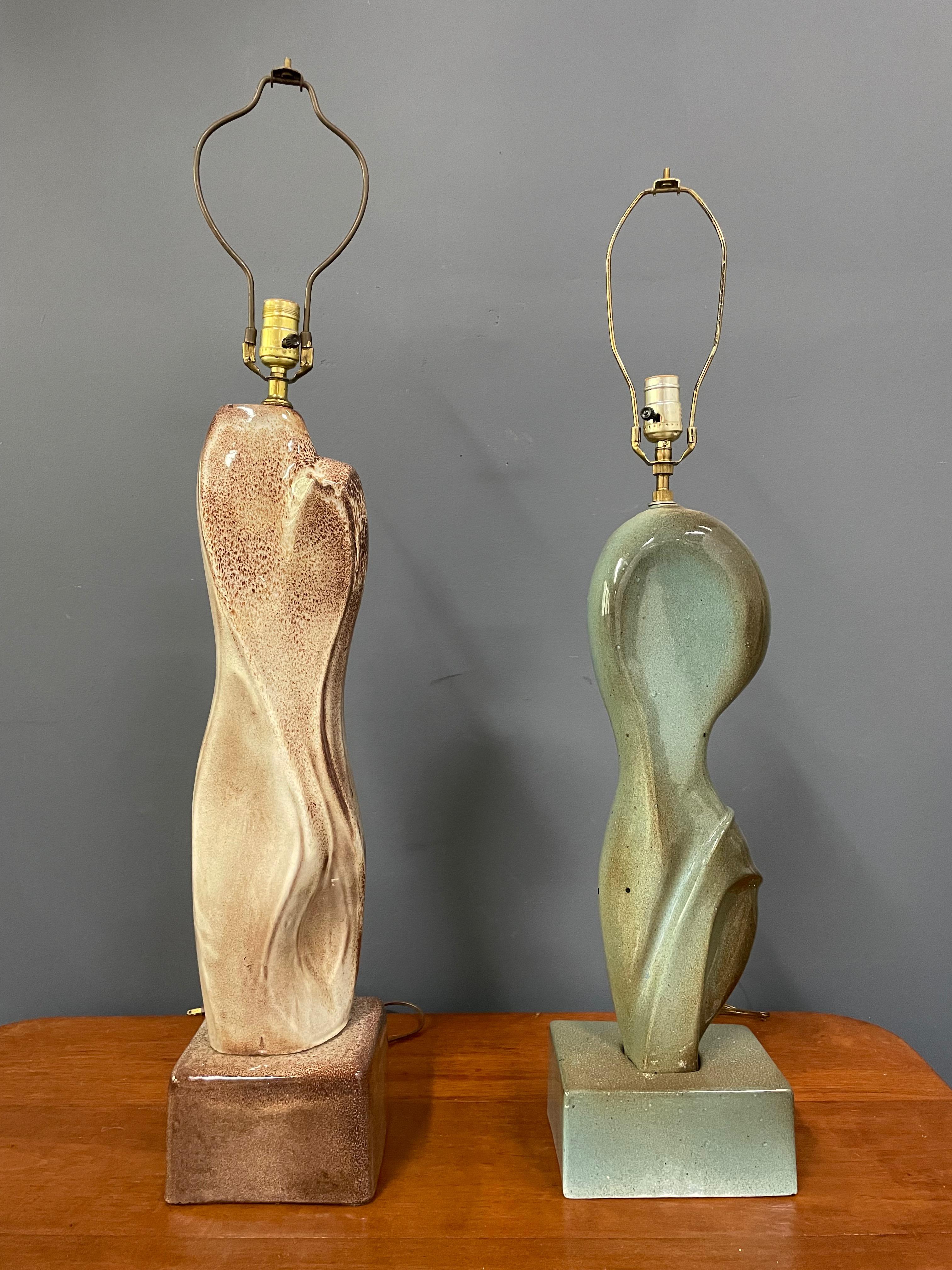 Classic organic forms mark the signature creations of Von Allesch. These two lamps compliment each other with their bath toned color scheme.