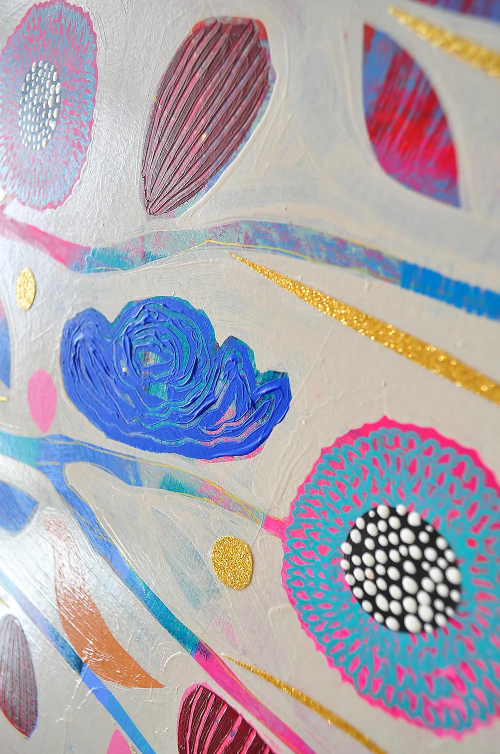 Free To Be Floral Study on Paper - Beige Abstract Painting by Marianne Angeli Rodriguez