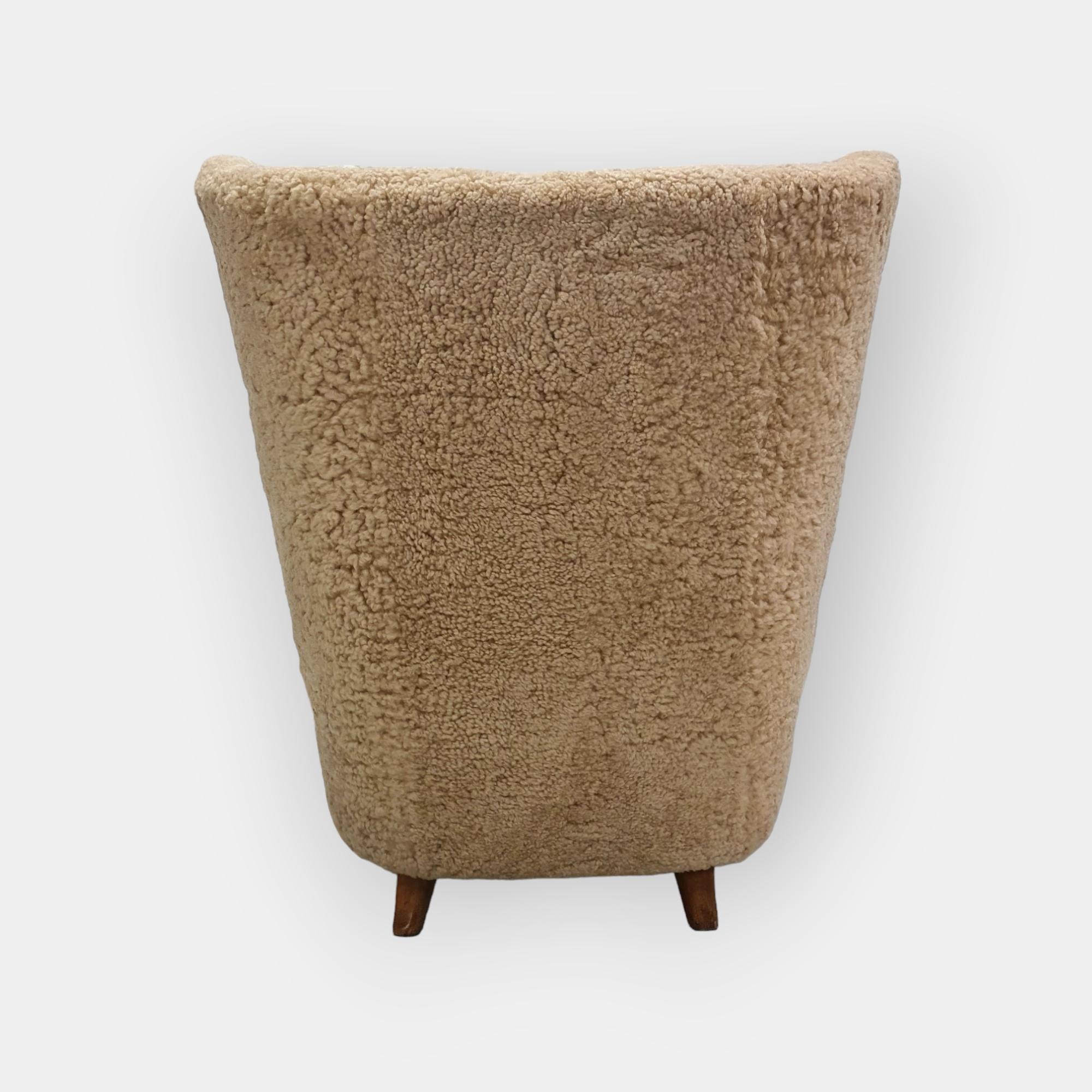 Marianne 'The Knitting' Chair by Marianne Boman in Sheepskin, Boman Oy, 1940s 6