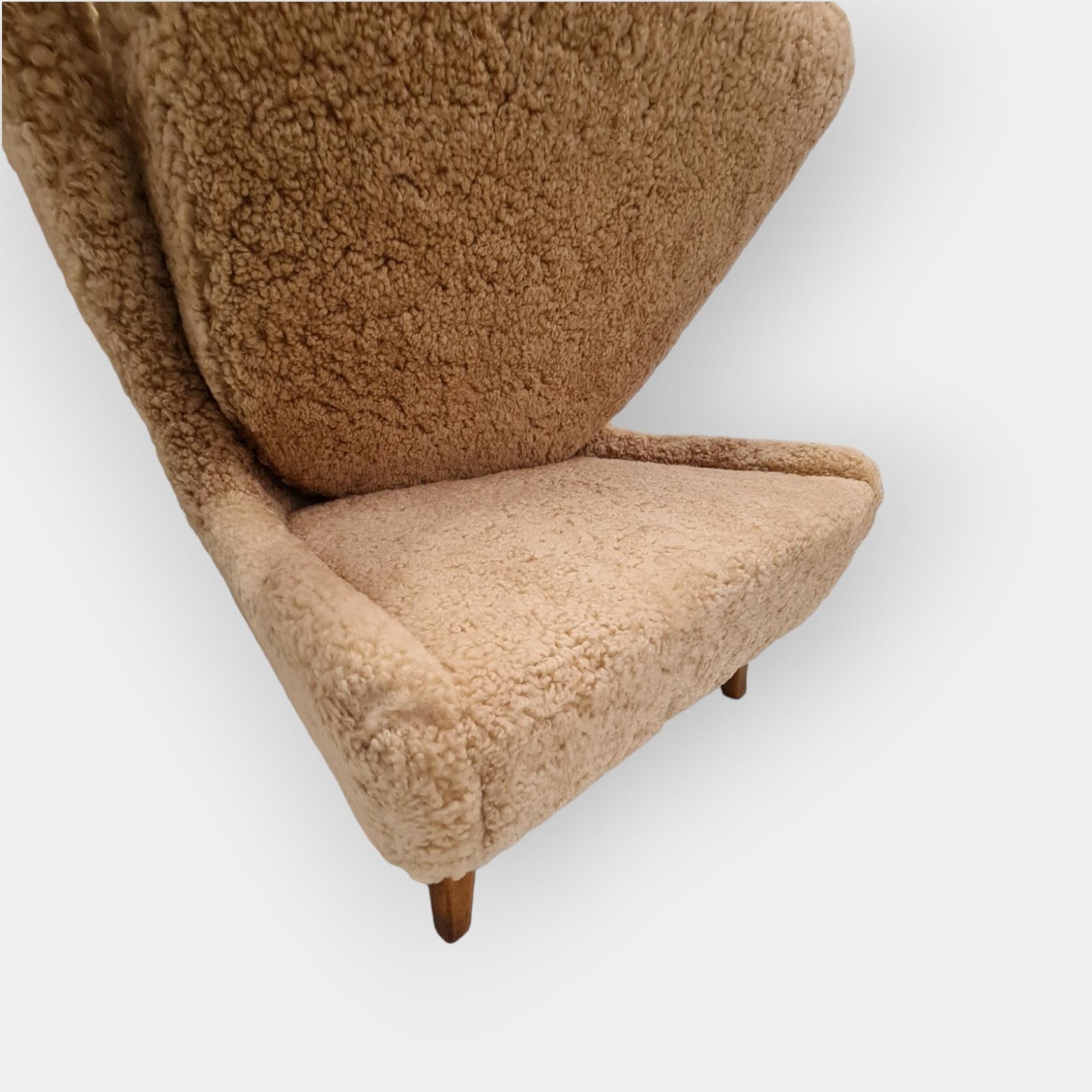 Marianne 'The Knitting' Chair by Marianne Boman in Sheepskin, Boman Oy, 1940s 3