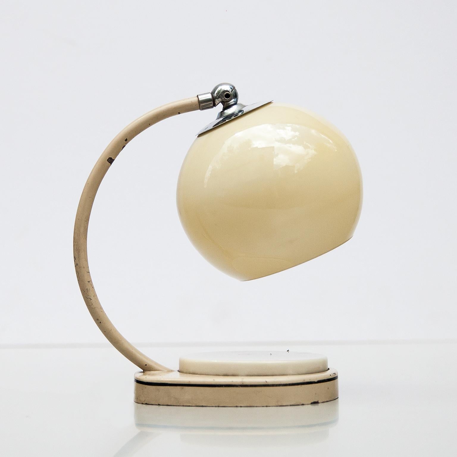 Marianne Brandt Tastlicht’ table light, Germany 1932
Made by Ruppelwerk, Gotha. Sheet metal, varnished white, partially chrome-plated, white plastic, glass shade, eggshell white, matted. Can also be used as a wall light.
