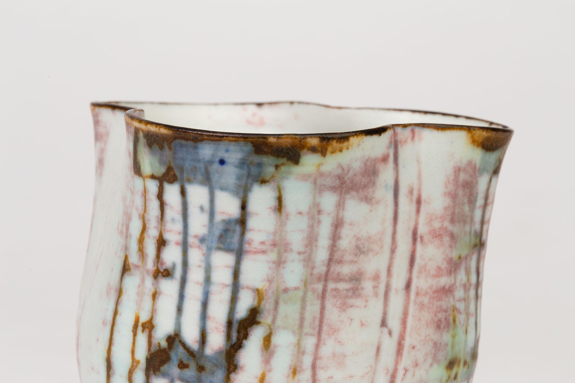 English Marianne De Trey Studio Porcelain Wax Resist Linear Patterned Vase