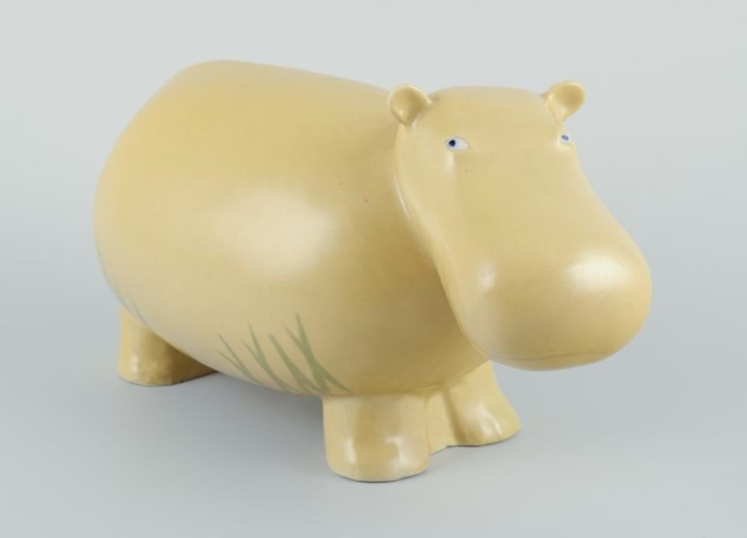 Scandinavian Modern MARIANNE GUNNEMARK for Höganäs. Very large and rare ceramic figurine of hippo For Sale