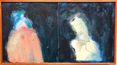Mixed Media-Gemälde „Two for Francis“, figurales abstraktes Ölgemälde
