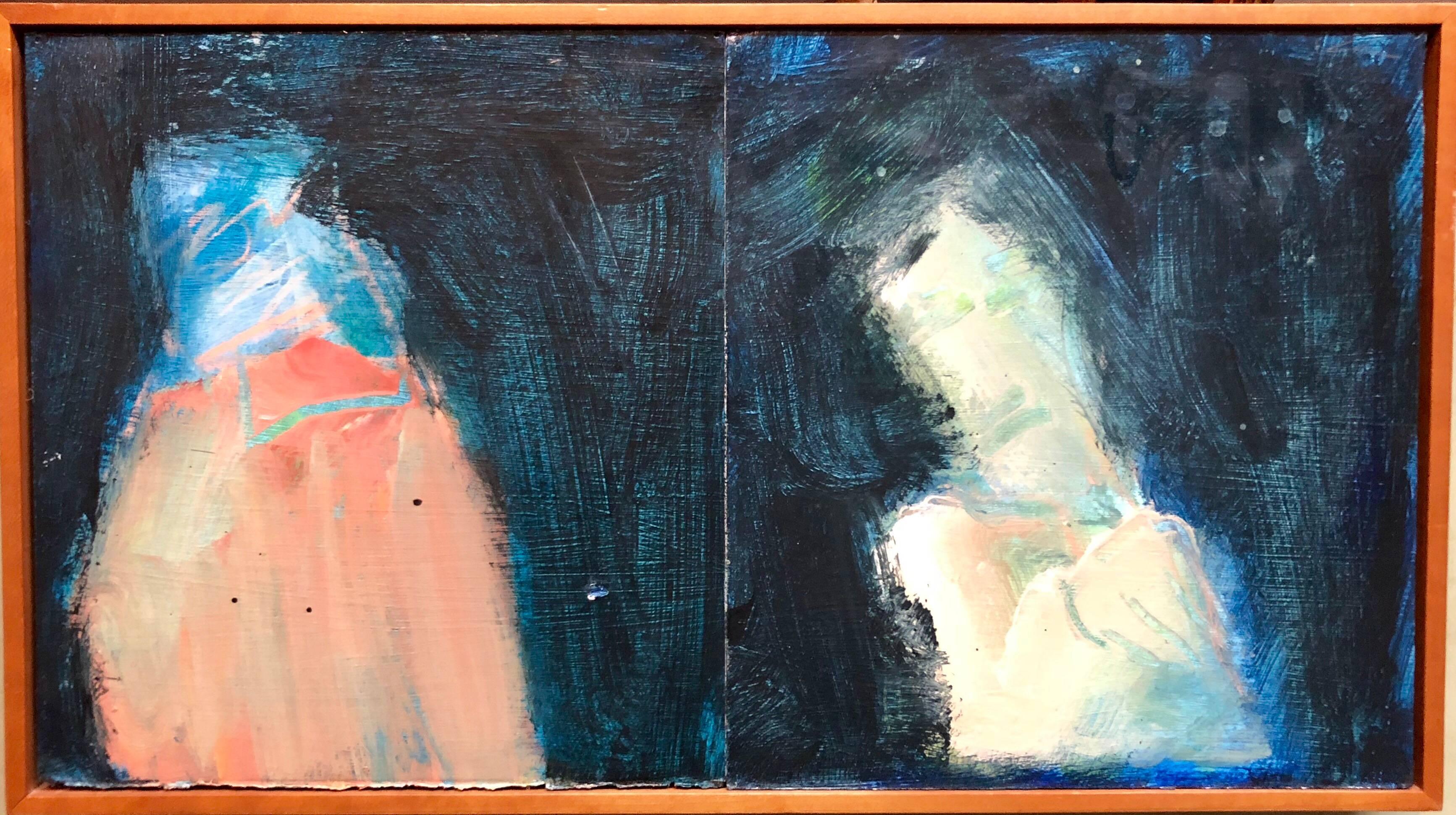 Abstract Painting Marianne Kolb - « Two for Francis » : peinture à l'huile abstraite figurative en techniques mixtes