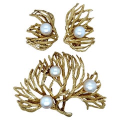 Marianne Ostier - Set di orecchini con spilla e ramo di perle in oro