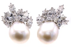 Marianne Ostier South Sea Peal Diamond Platinum Ear Clips