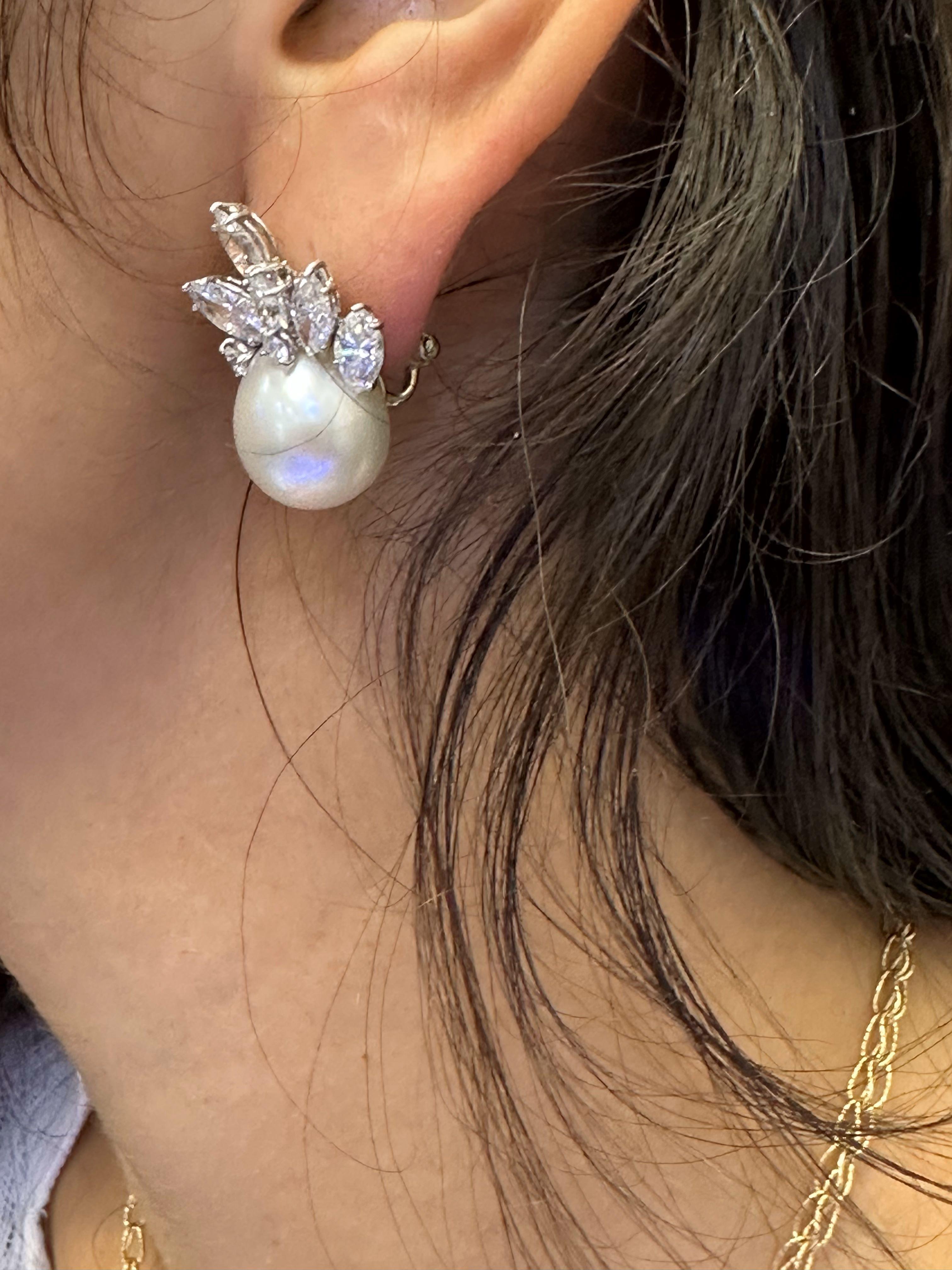 Women's or Men's Marianne Ostier South Sea Peal Diamond Platinum Ear Clips For Sale