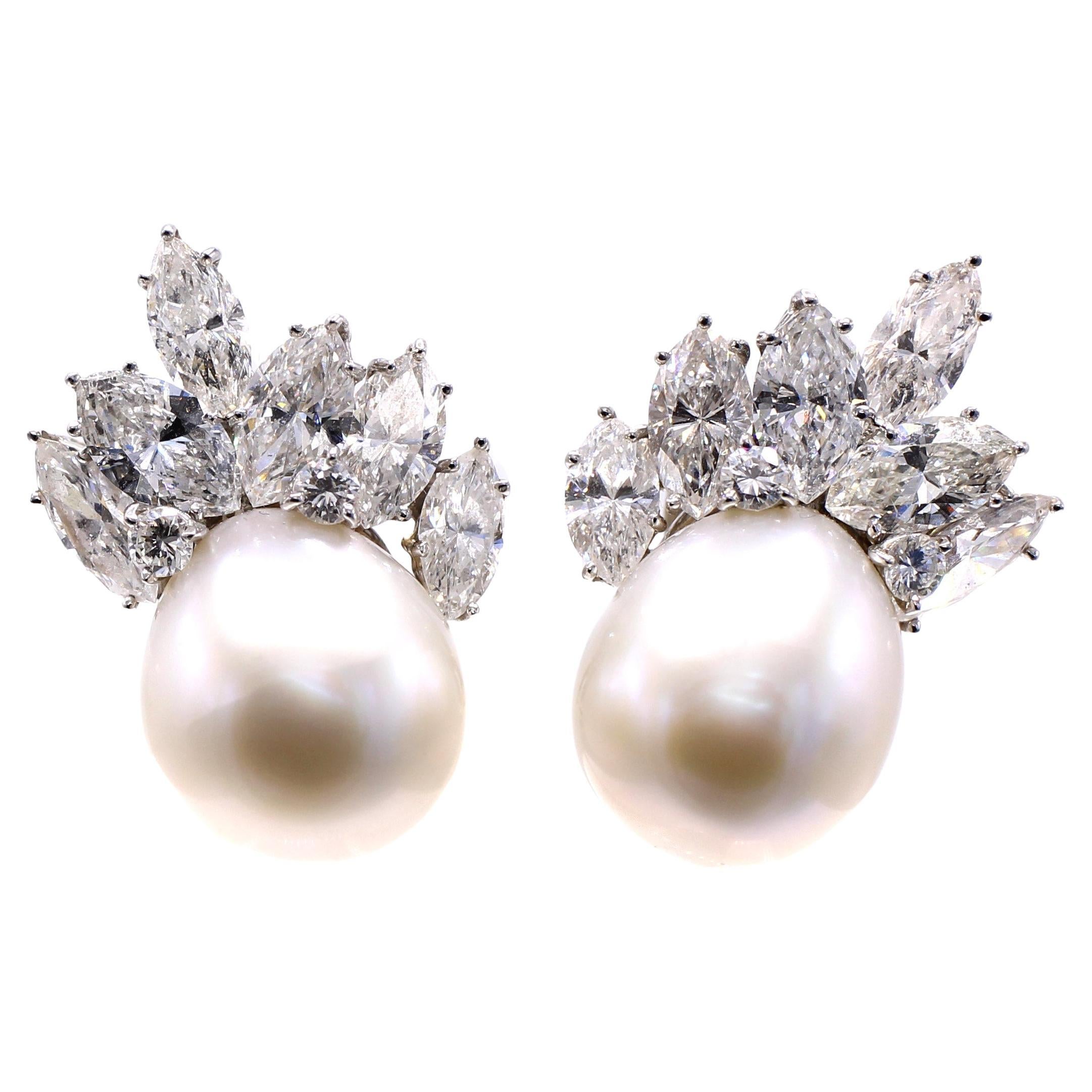 Marianne Ostier Clips d'oreilles en platine avec perles des mers du Sud et diamants