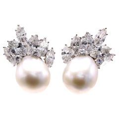 Marianne Ostier Clips d'oreilles en platine avec perles des mers du Sud et diamants