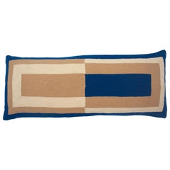 Couvercle d'oreiller rectangulaire bleu brodé à la main Marianne, motif géométrique moderne
