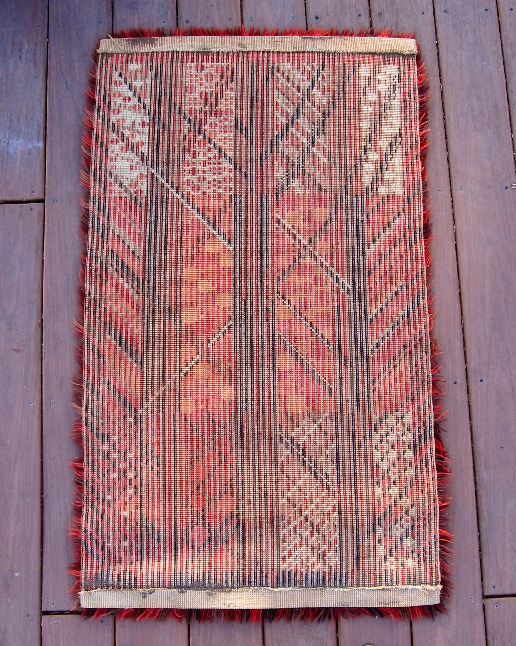 Wool Marianne Richter Midcentury Red Kolmården Rya Rug or Wall Hanging