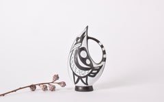 Marianne Starck for MA&S Handled Vase Sgraffito Black White Bird, Danish 1960s