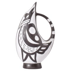 Marianne Starck for MA&S Handled Vase Sgraffito Black White Bird, Danish 1960s