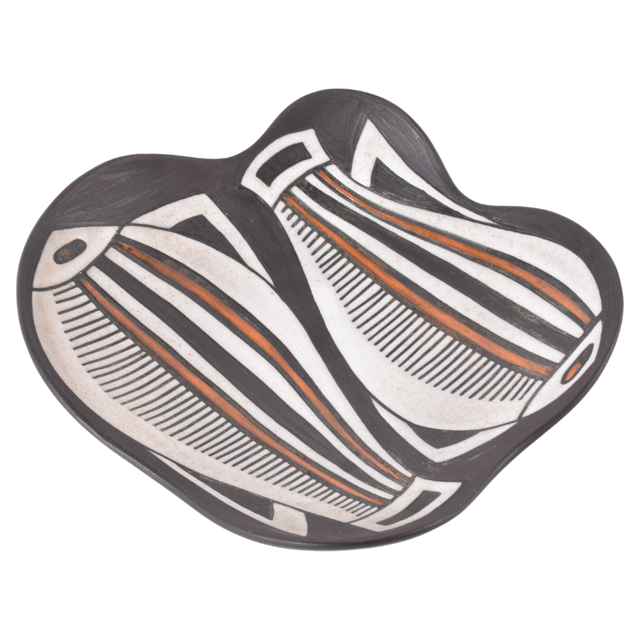 Marianne Starck for MA&S Vide-Poche Sgraffito Black White Orange, Danish 1960s For Sale