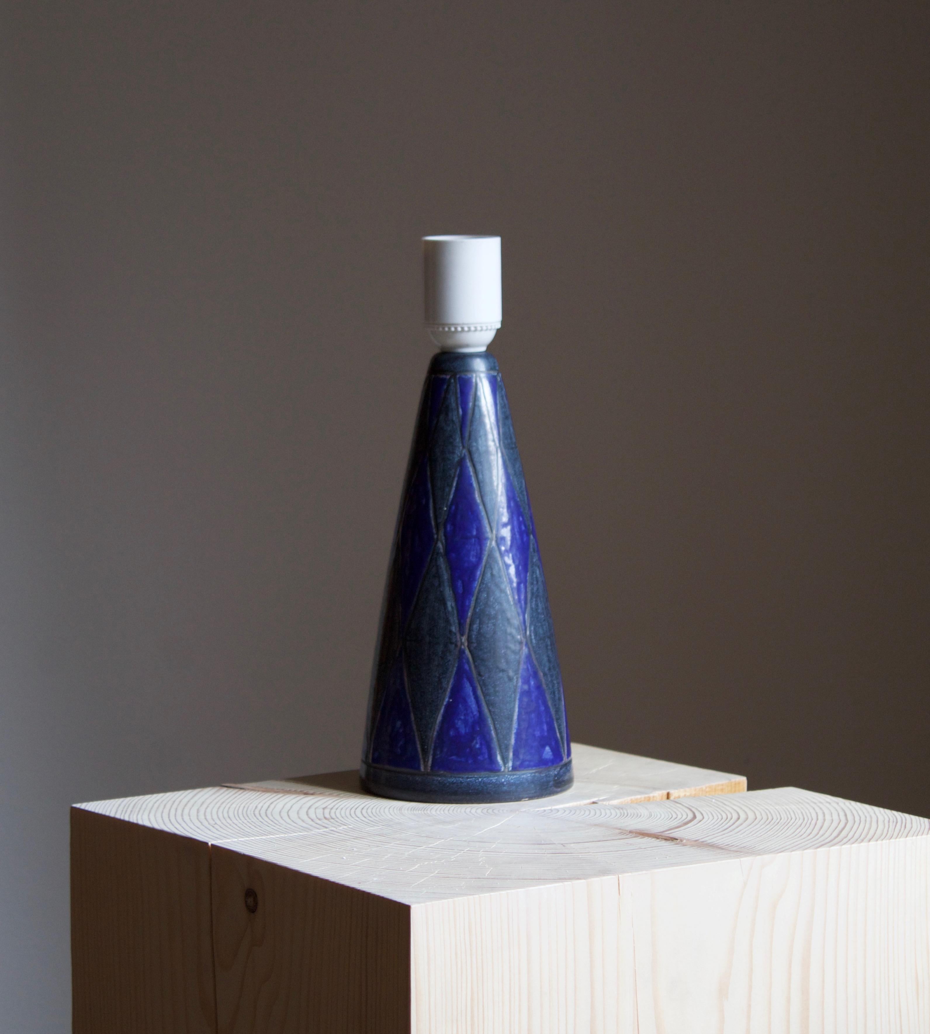 Mid-Century Modern Marianne Starck, Table Lamp, Blue Stoneware, Michael Andersen, Denmark, 1960s
