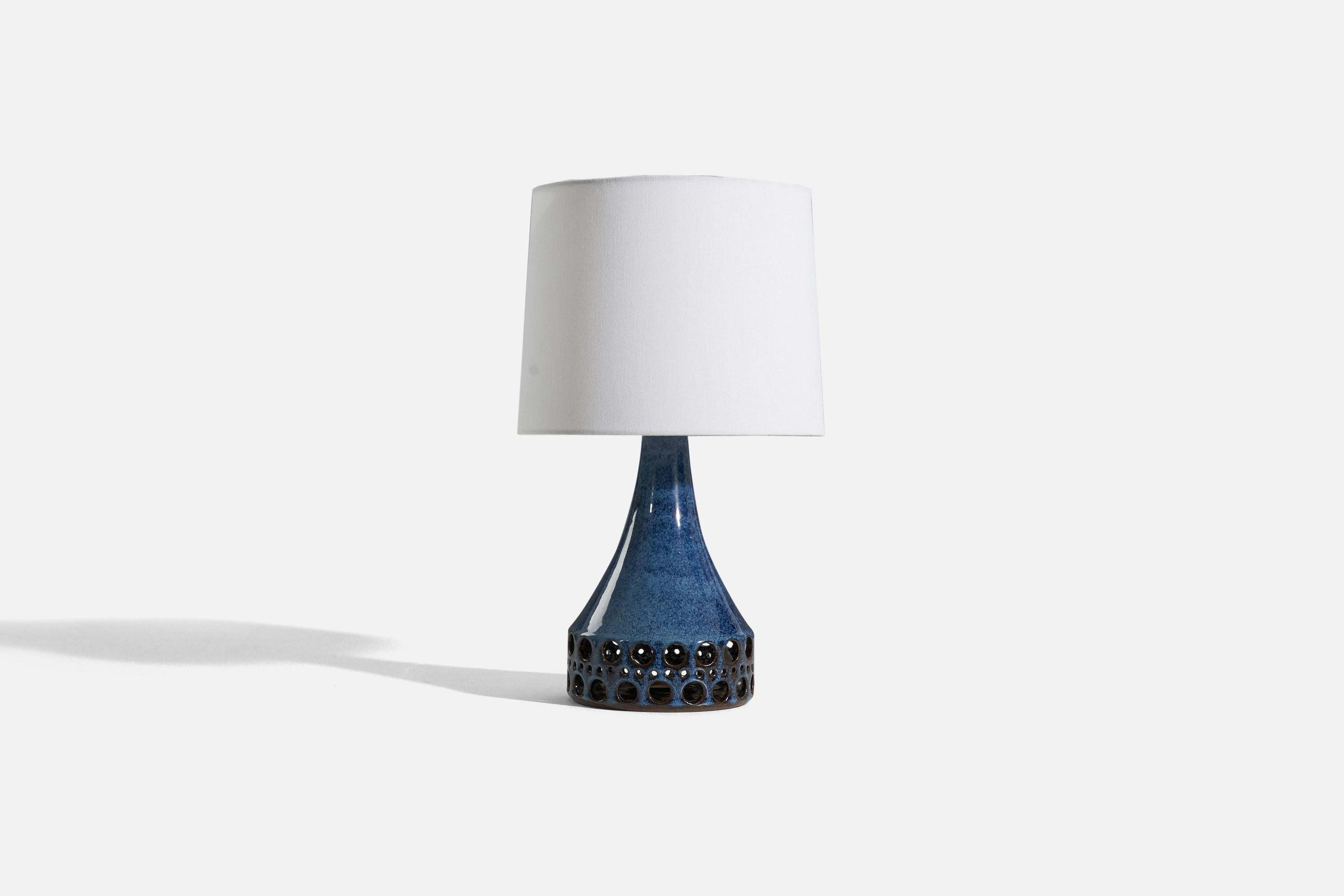 Mid-Century Modern Marianne Starck, Table Lamp, Blue Stoneware, Michael Andersen, Denmark, 1960s For Sale