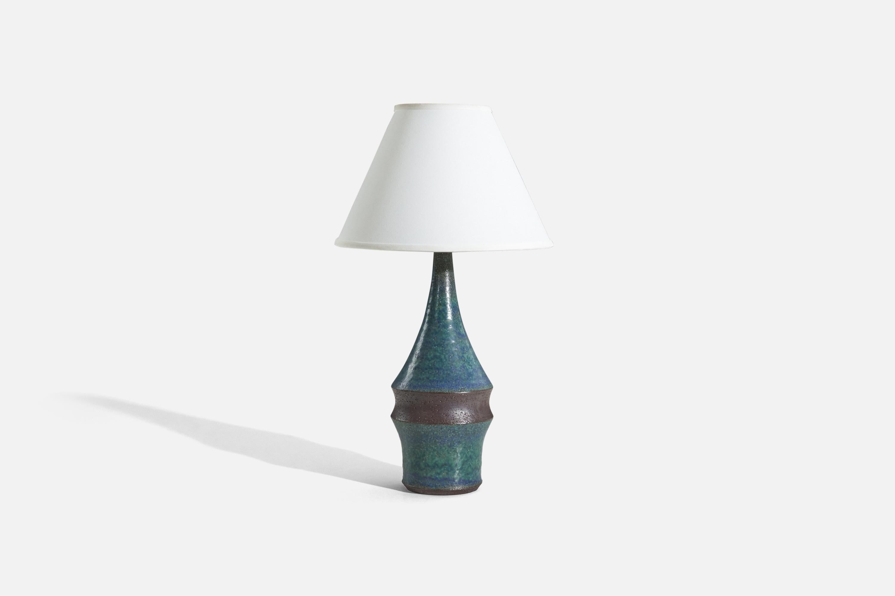 Mid-Century Modern Marianne Starck, Table Lamp, Blue Stoneware, Michael Andersen, Denmark, 1960s For Sale