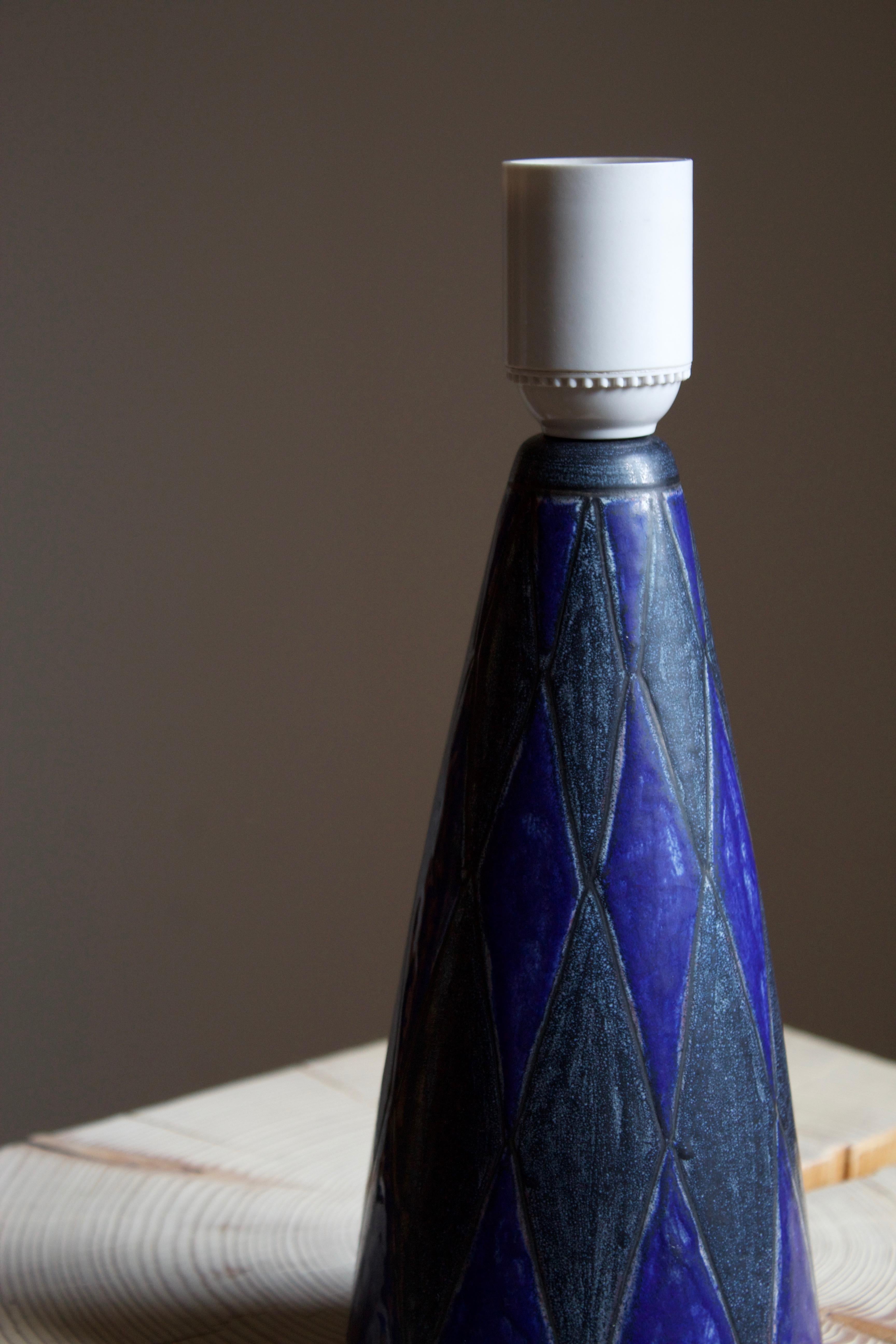 Danish Marianne Starck, Table Lamp, Blue Stoneware, Michael Andersen, Denmark, 1960s