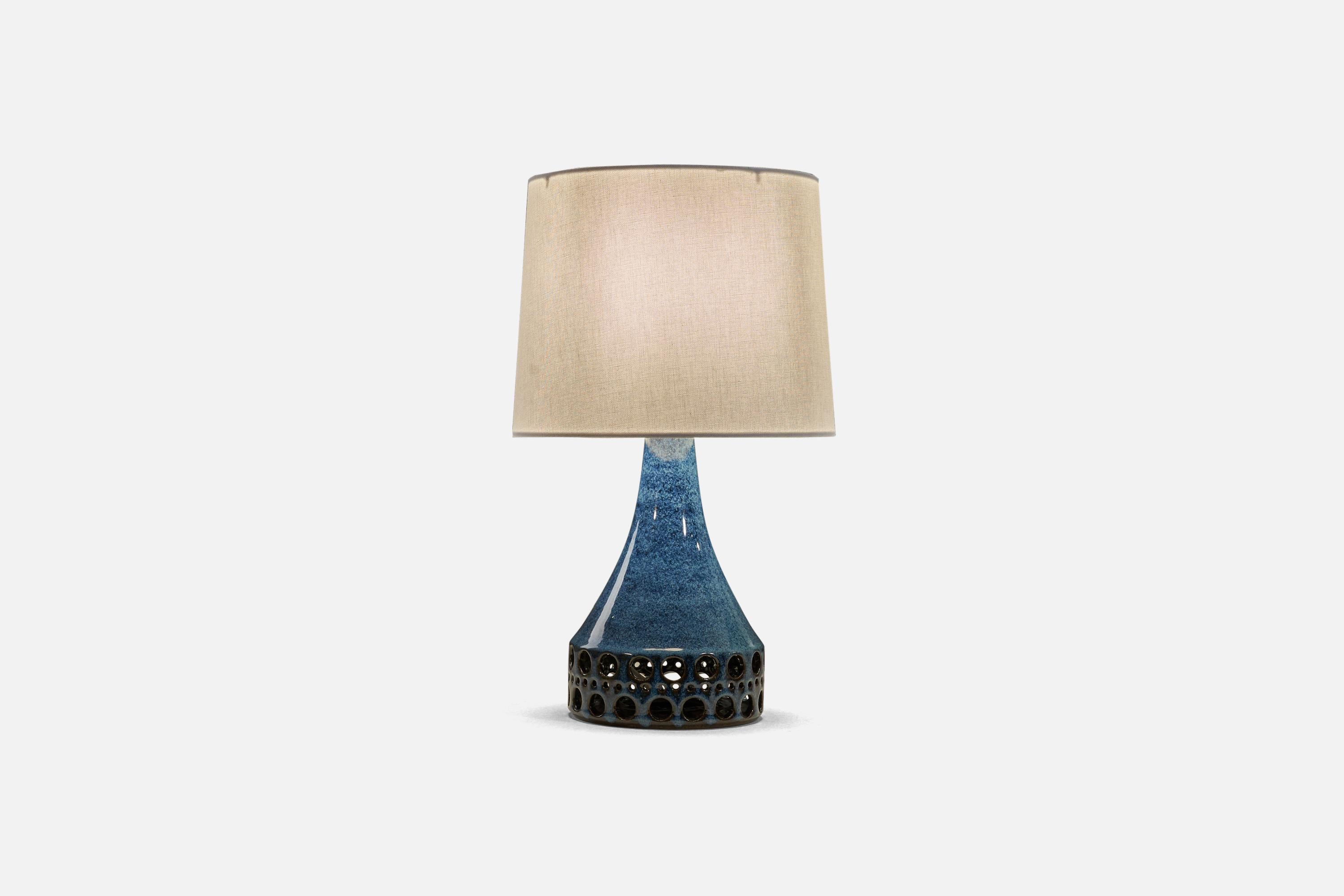 Danish Marianne Starck, Table Lamp, Blue Stoneware, Michael Andersen, Denmark, 1960s For Sale