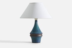 Vintage Marianne Starck, Table Lamp, Blue Stoneware, Michael Andersen, Denmark, 1960s